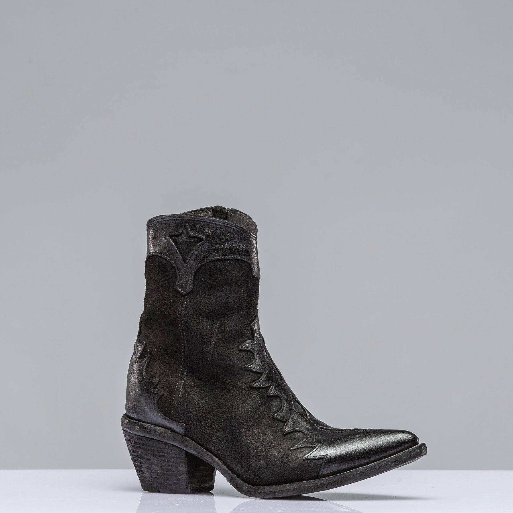 Thelma Suede and Leather Zip Short Boot In Black - AXEL'S