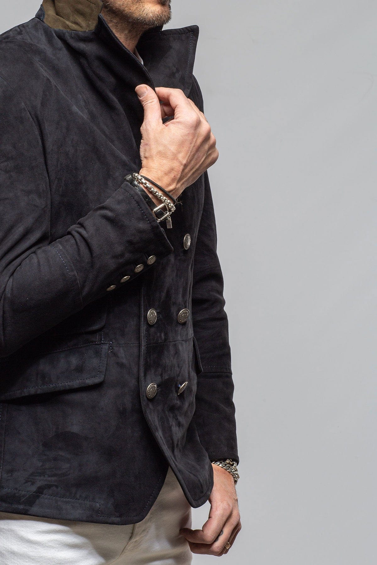 Meindl Ernesto Double Breasted Jacket In Navy Mens - Outerwear - Leather