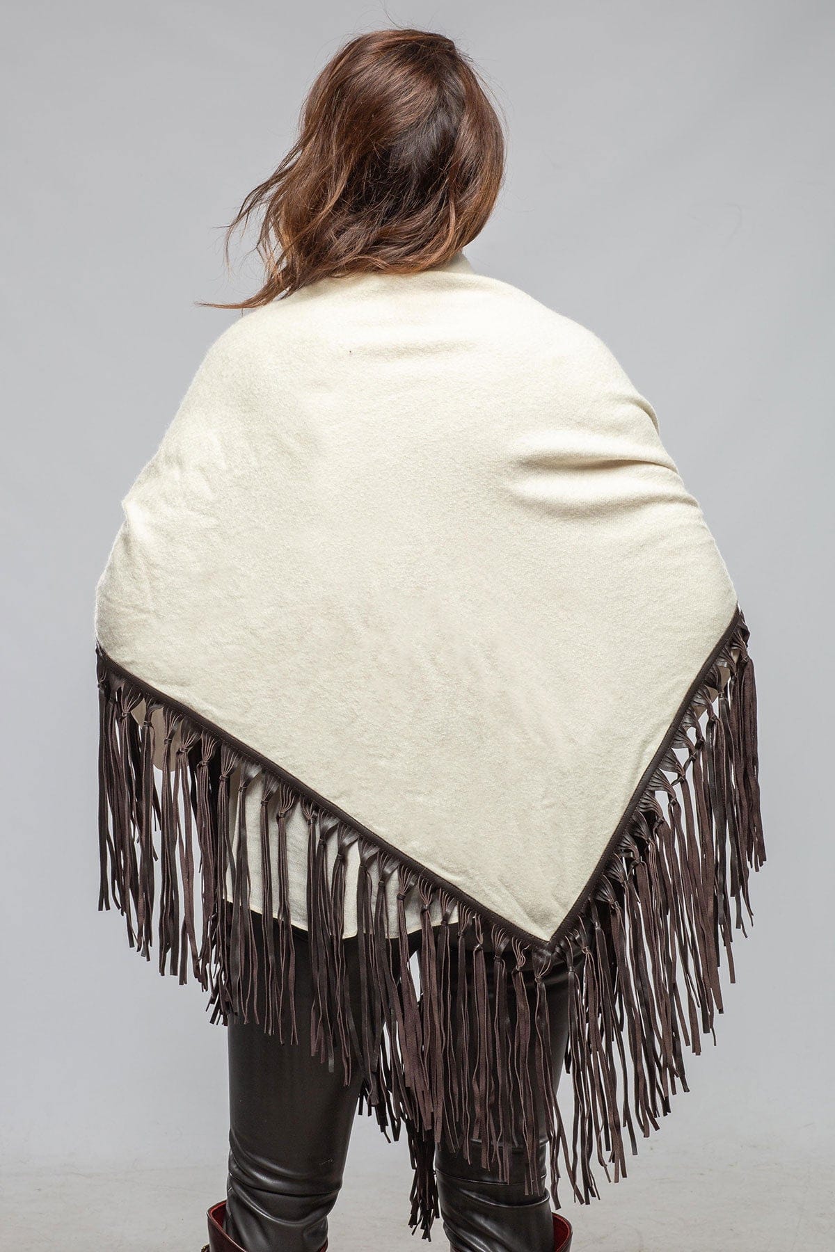 Miraggio Ponderosa Cashmere Ecru Shawl W/ Chocolate Plonge Fringe Ladies - Accessories - Scarves