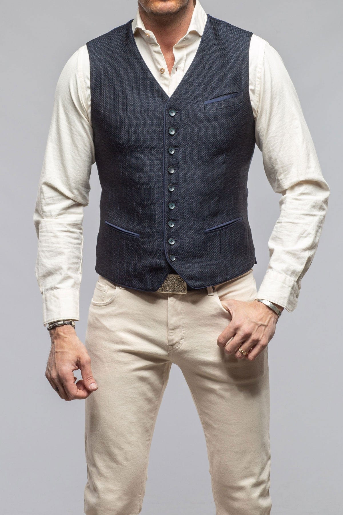 Ellis Tailored Vest In Marine - AXEL'S