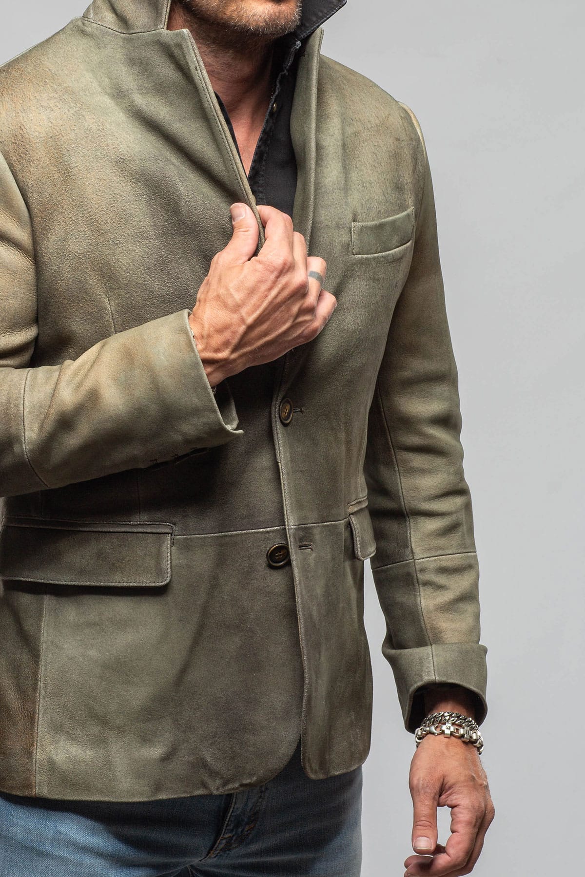Red Stone Collection Camel Break Vintage Blazer In Verde Mens - Outerwear - Leather