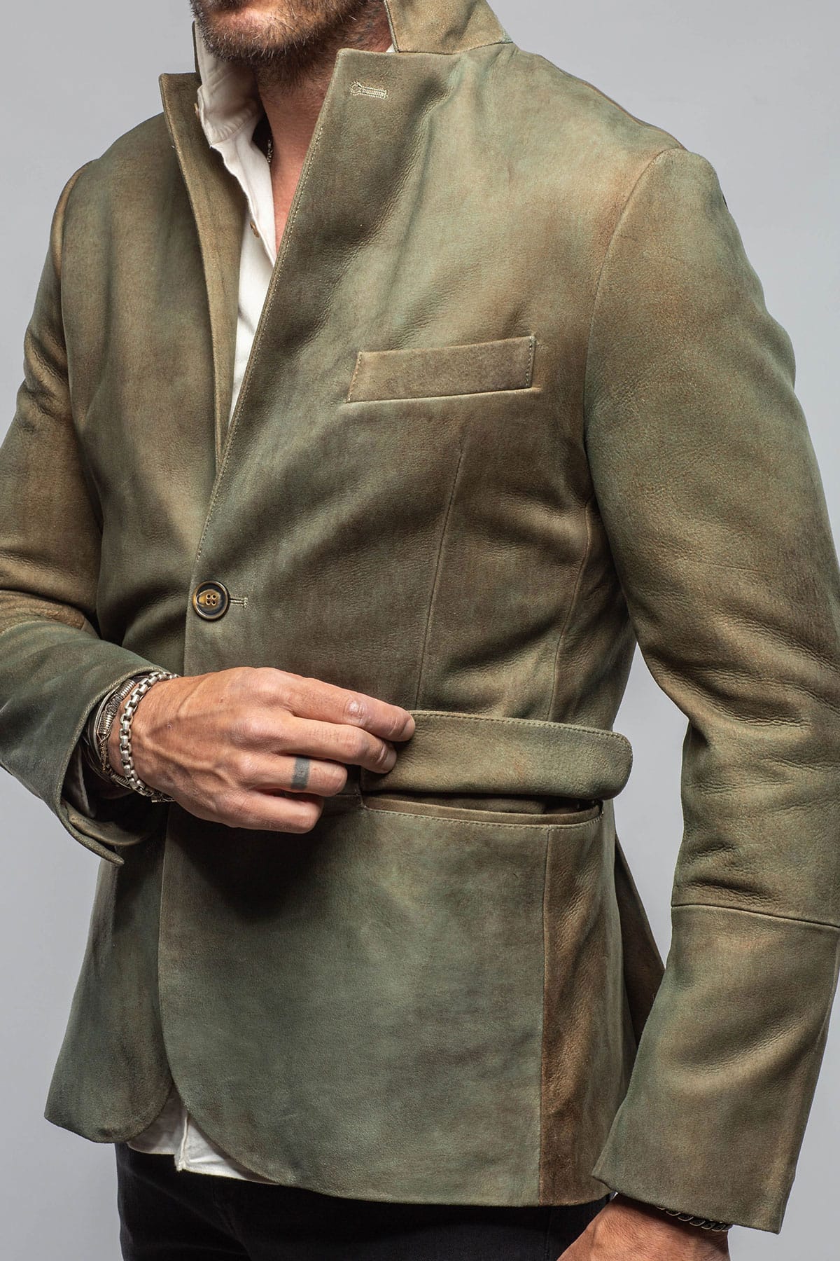 Red Stone Collection Camel Break Vintage Blazer In Verde Mens - Outerwear - Leather