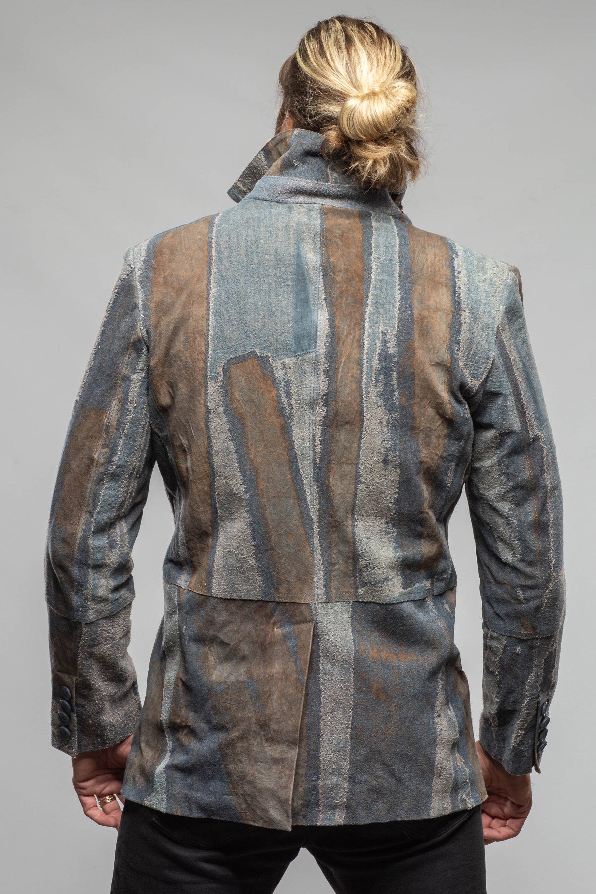 Sindri Suede Denim Coat In Cognac Blue - AXEL'S
