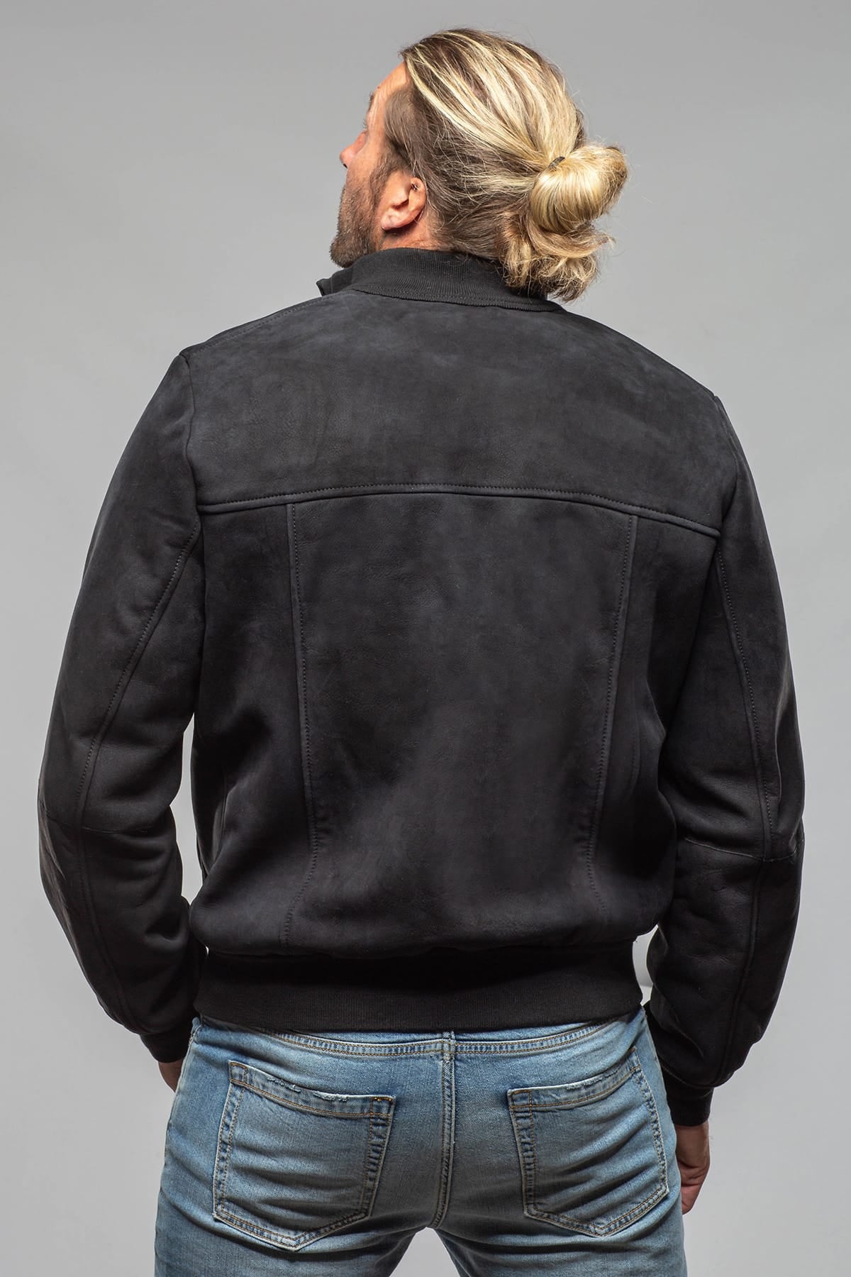 Red Stone Collection Vilken Shearling Bomber Jacket In Navy Mens - Outerwear - Leather
