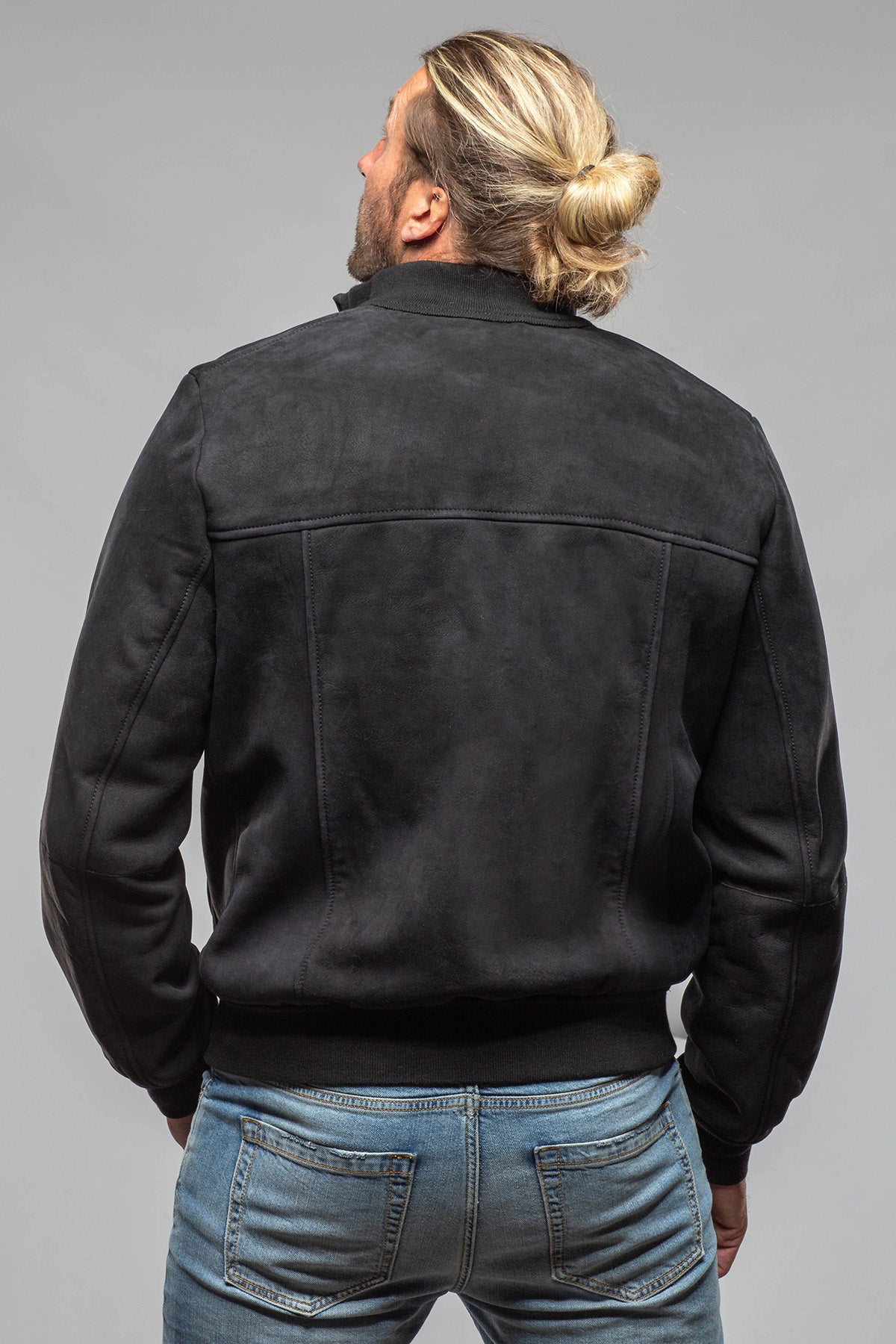 Vilken Shearling Bomber Jacket In Navy - AXEL'S