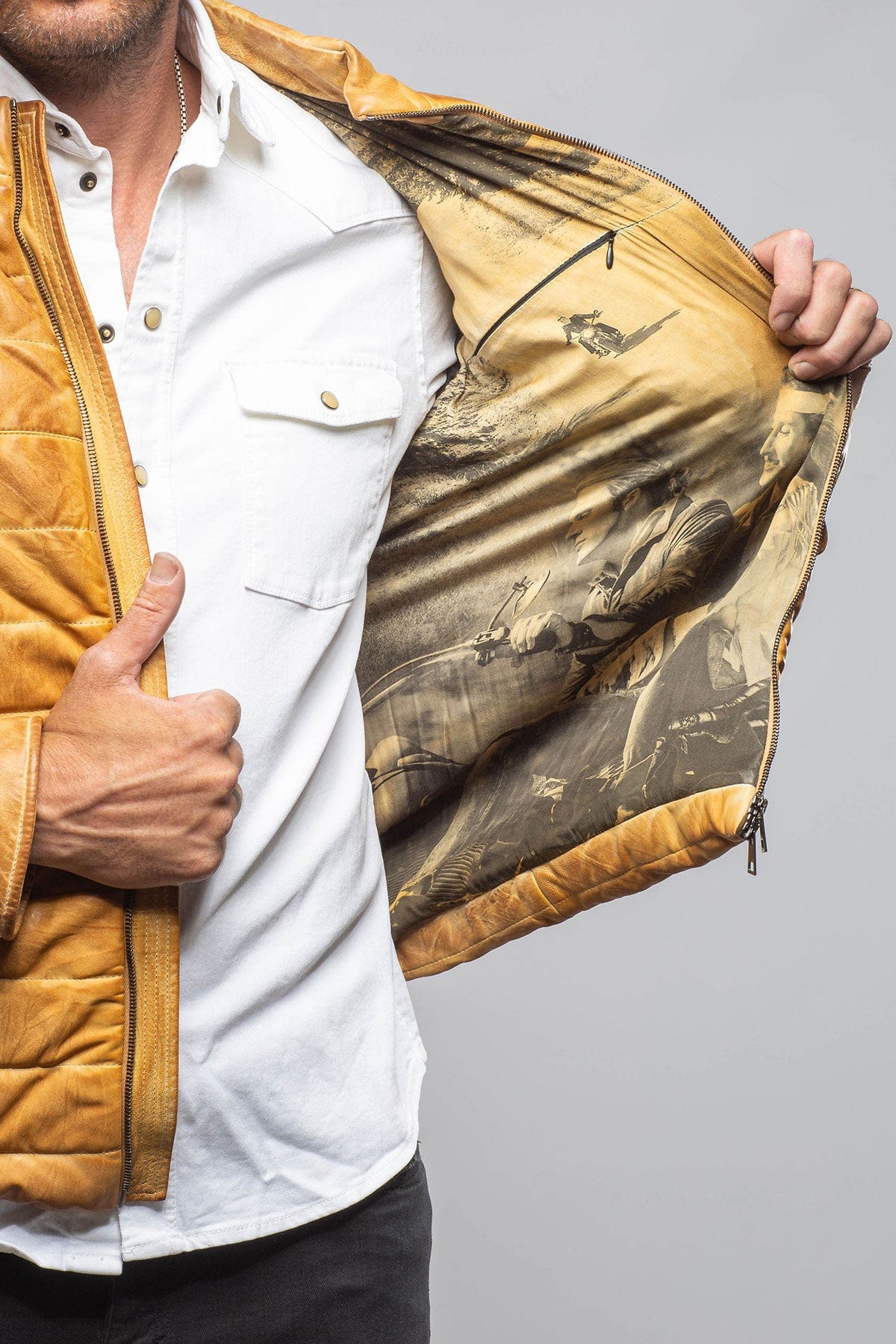 Vintage Leather Quilted Jacket In Honey - AXEL'S