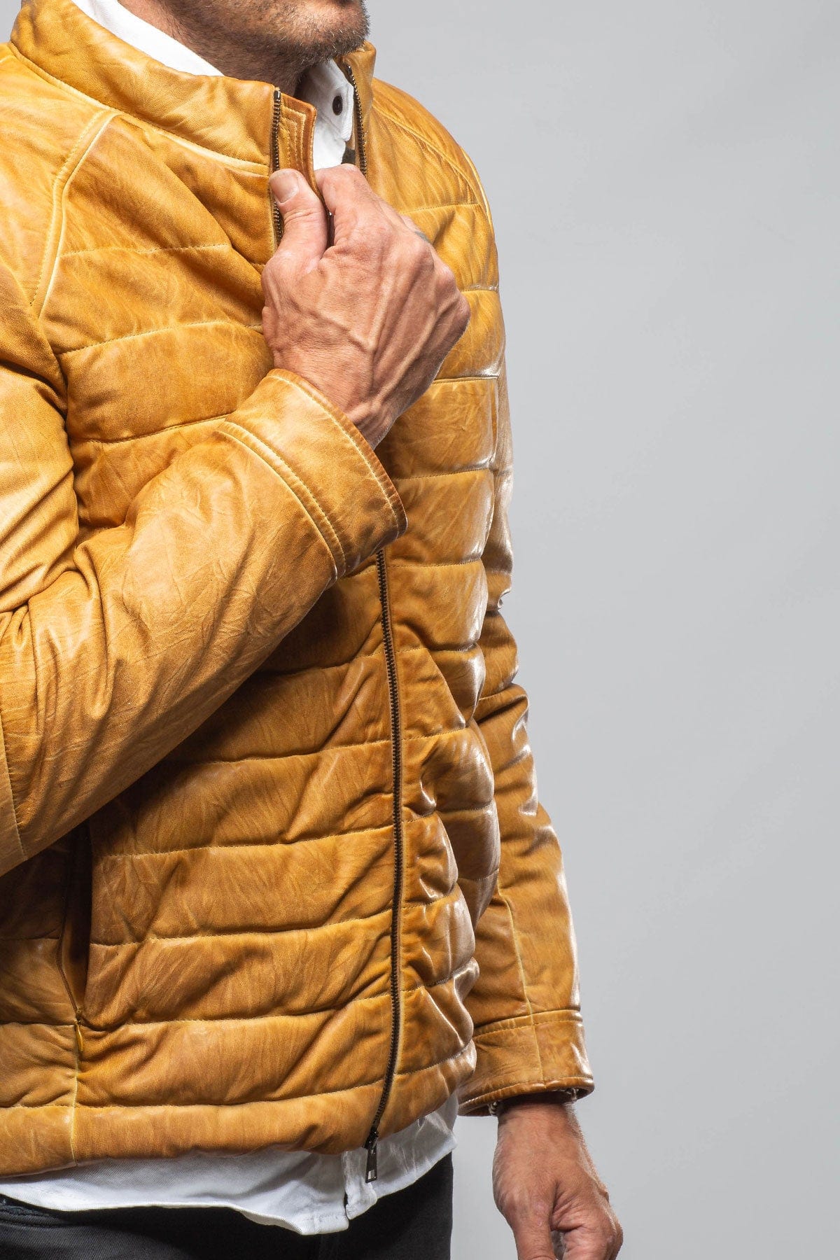 Vintage Leather Quilted Jacket In Honey - AXEL'S