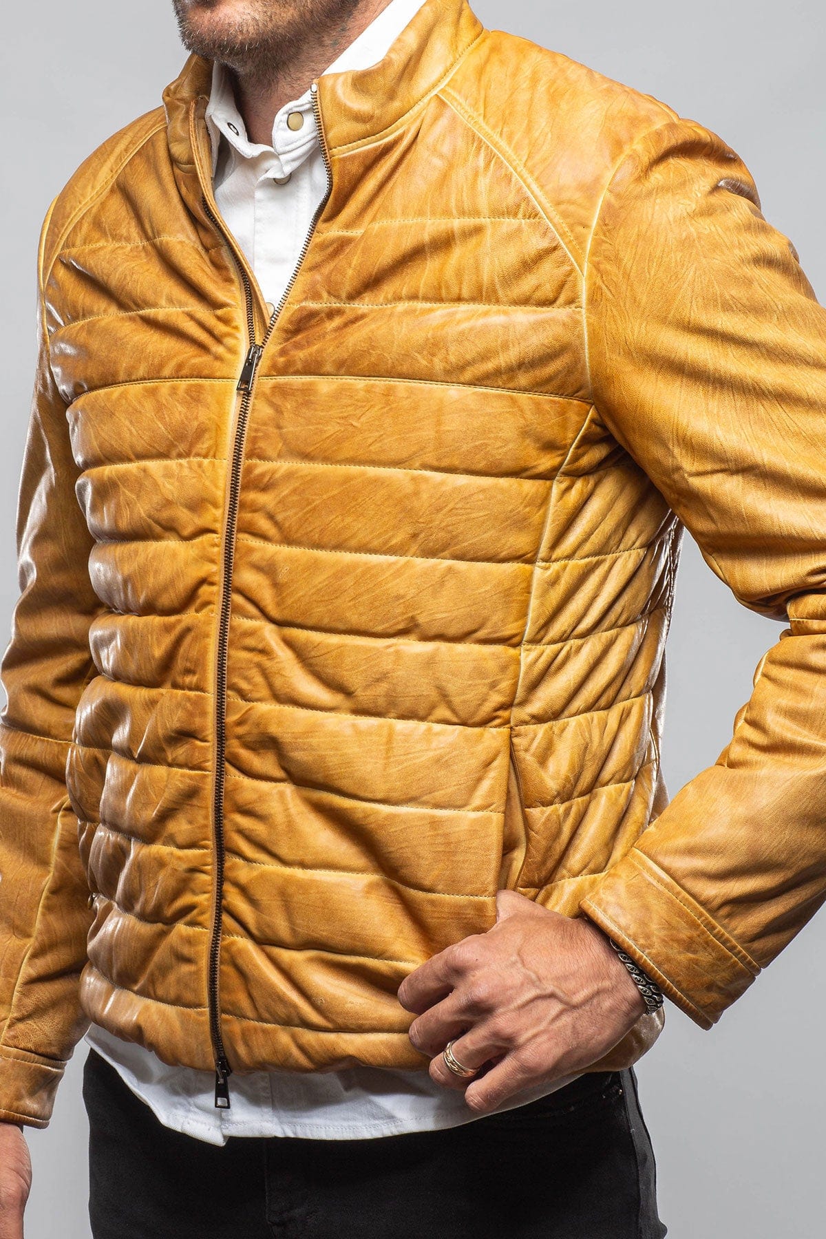 Vintage Leather Quilted Jacket In Honey - AXEL'S