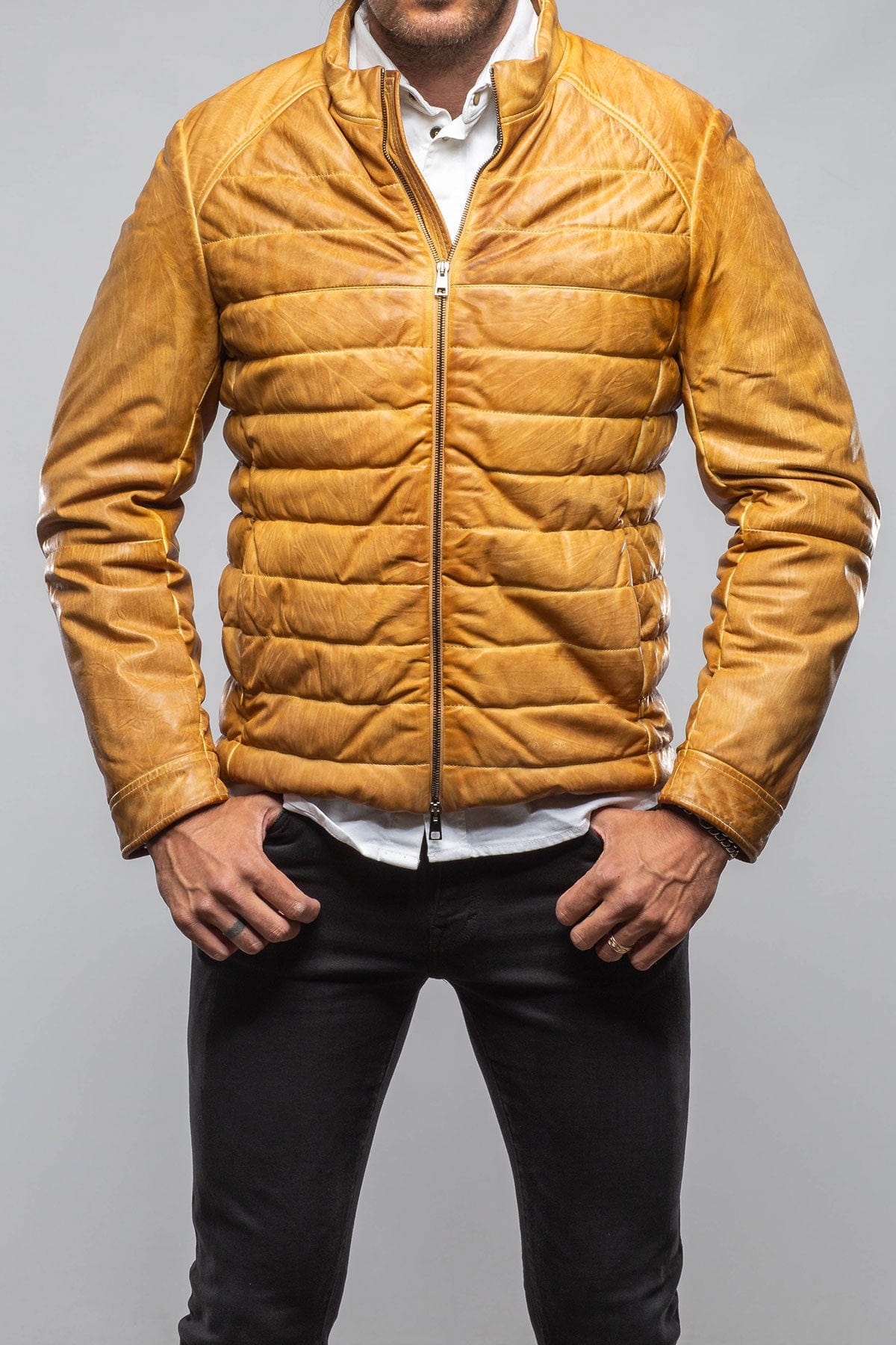 Vintage Leather Quilted Jacket In Honey - AXEL'S