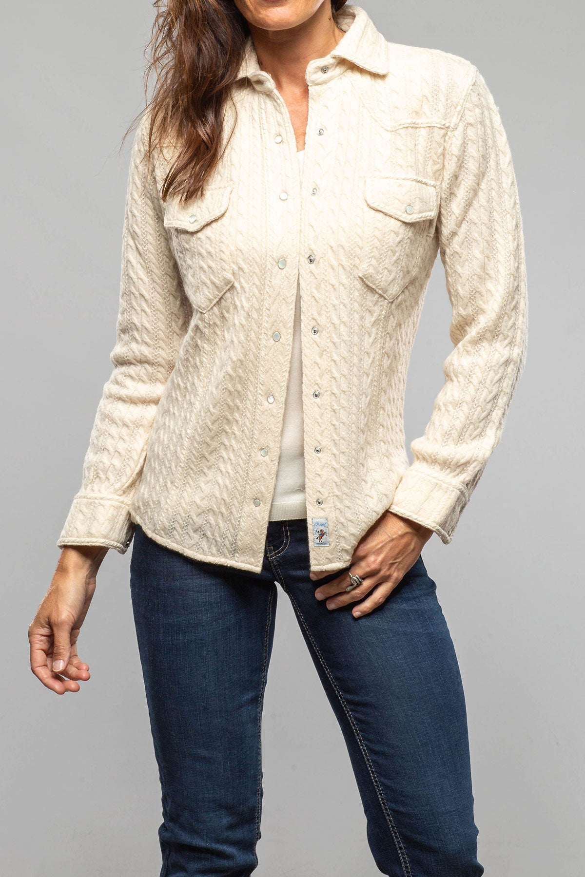 Annabel Cable Cashmere Western Shirt In Creamy Beige - AXEL'S
