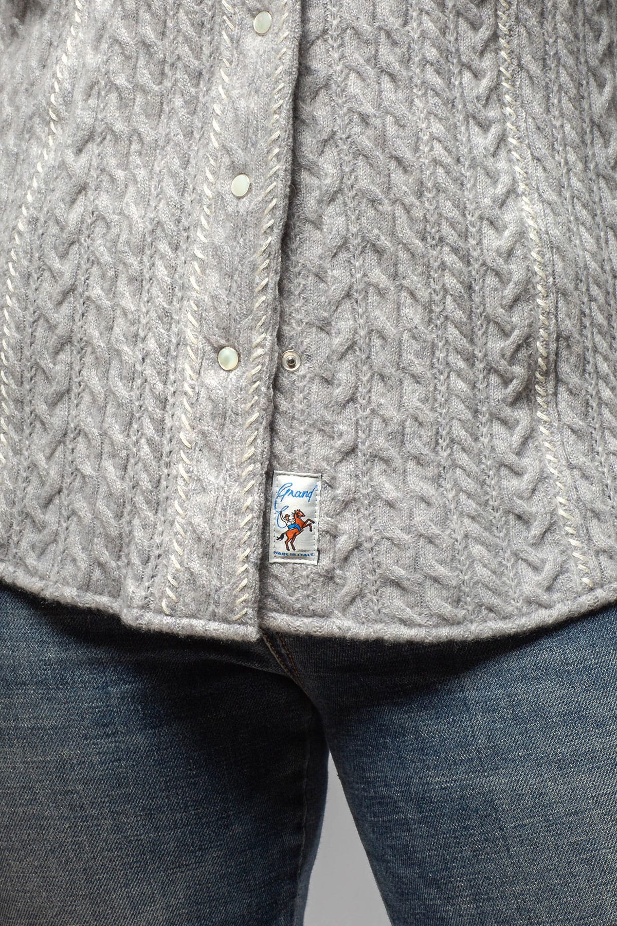 Richard Grand Annabel Cable Cashmere Western Shirt In Light Grey Pearl Ladies - Tops