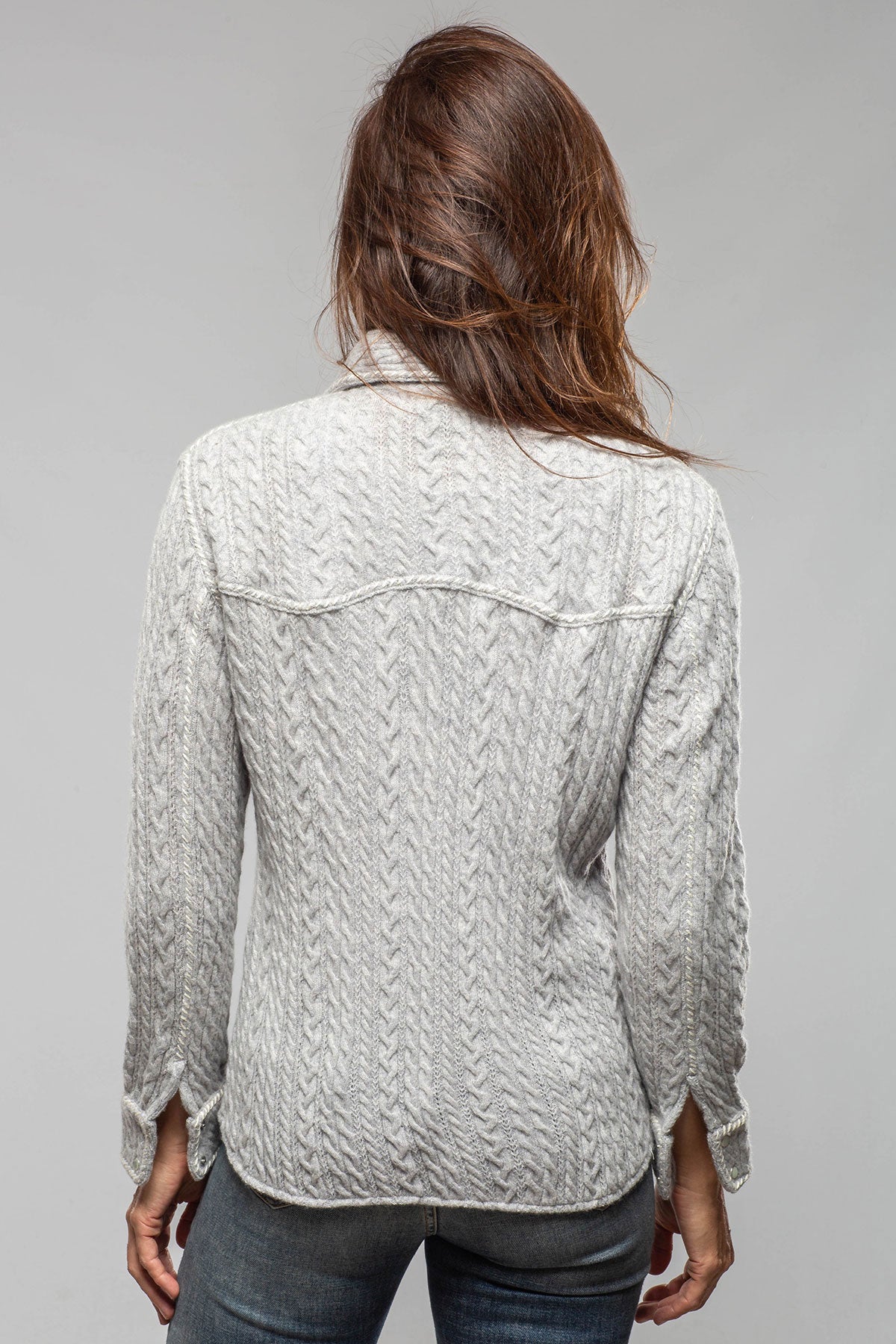 Annabel Cable Cashmere Western Shirt In Light Grey Pearl - AXEL'S