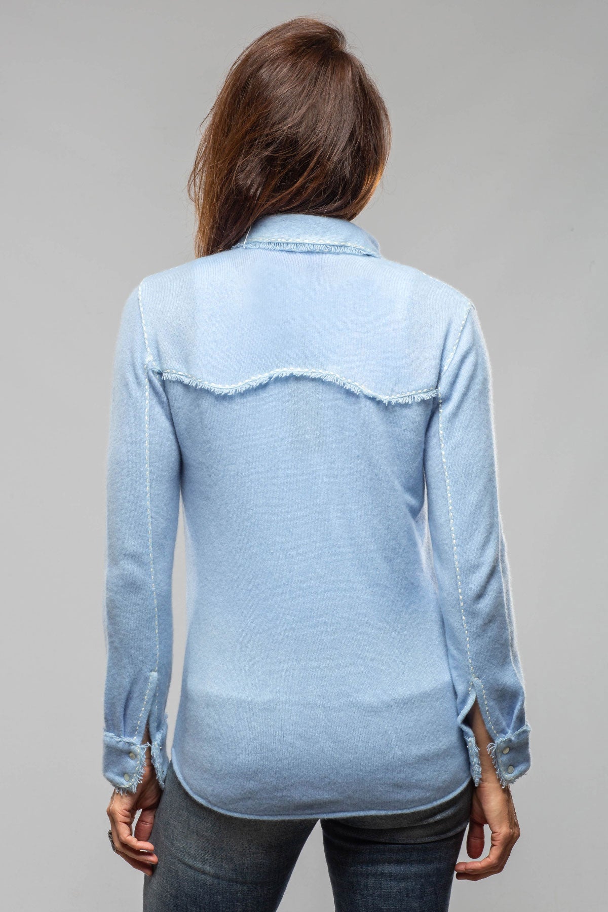 Dotty Pic Stitch Fringe Shirt In Denim Melange - AXEL'S