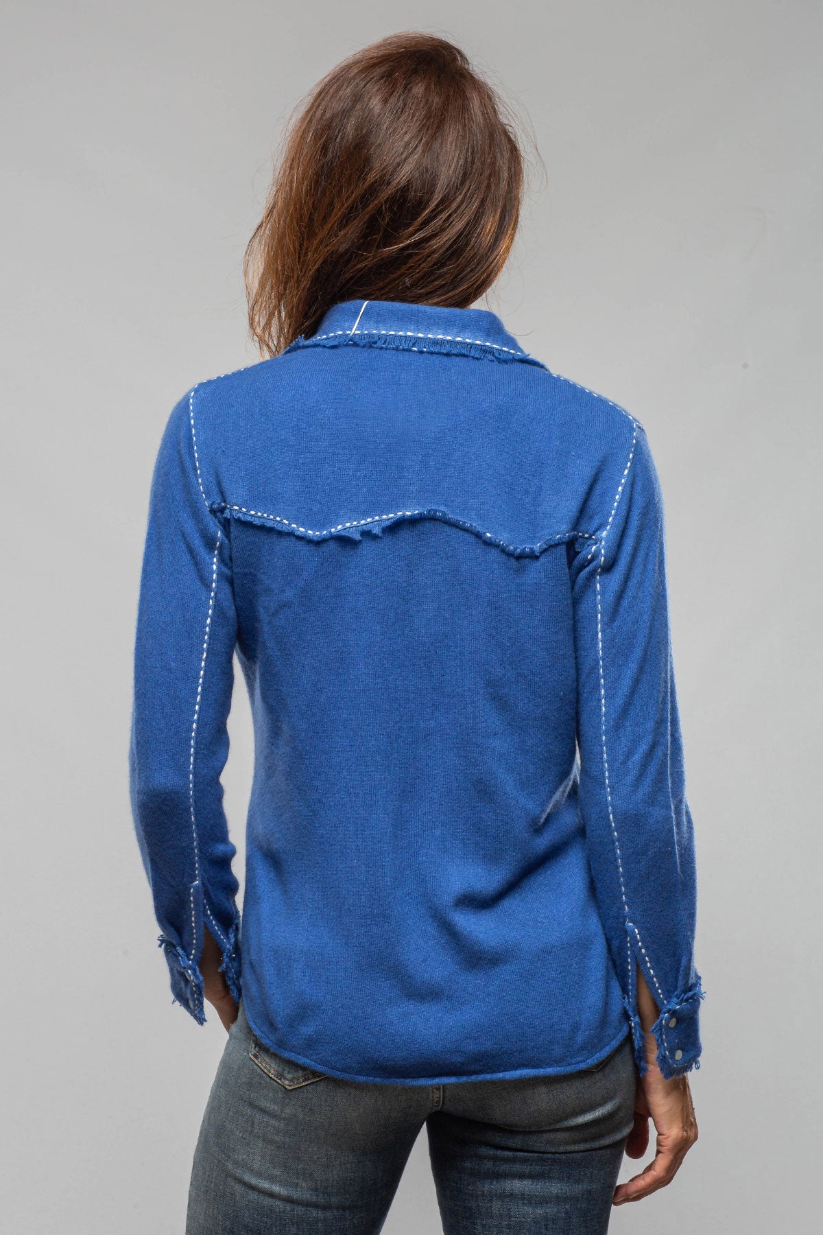 Dotty Pic Stitch Fringe Shirt In Lapiz Lazuli Blue - AXEL'S