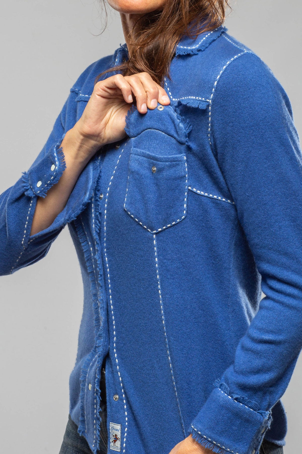 Dotty Pic Stitch Fringe Shirt In Lapiz Lazuli Blue - AXEL'S