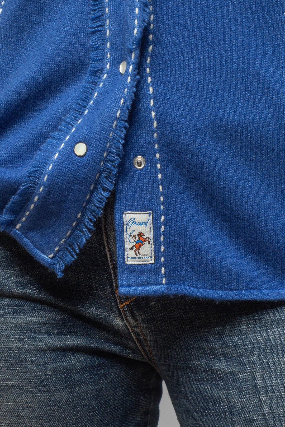 Dotty Pic Stitch Fringe Shirt In Lapiz Lazuli Blue - AXEL'S