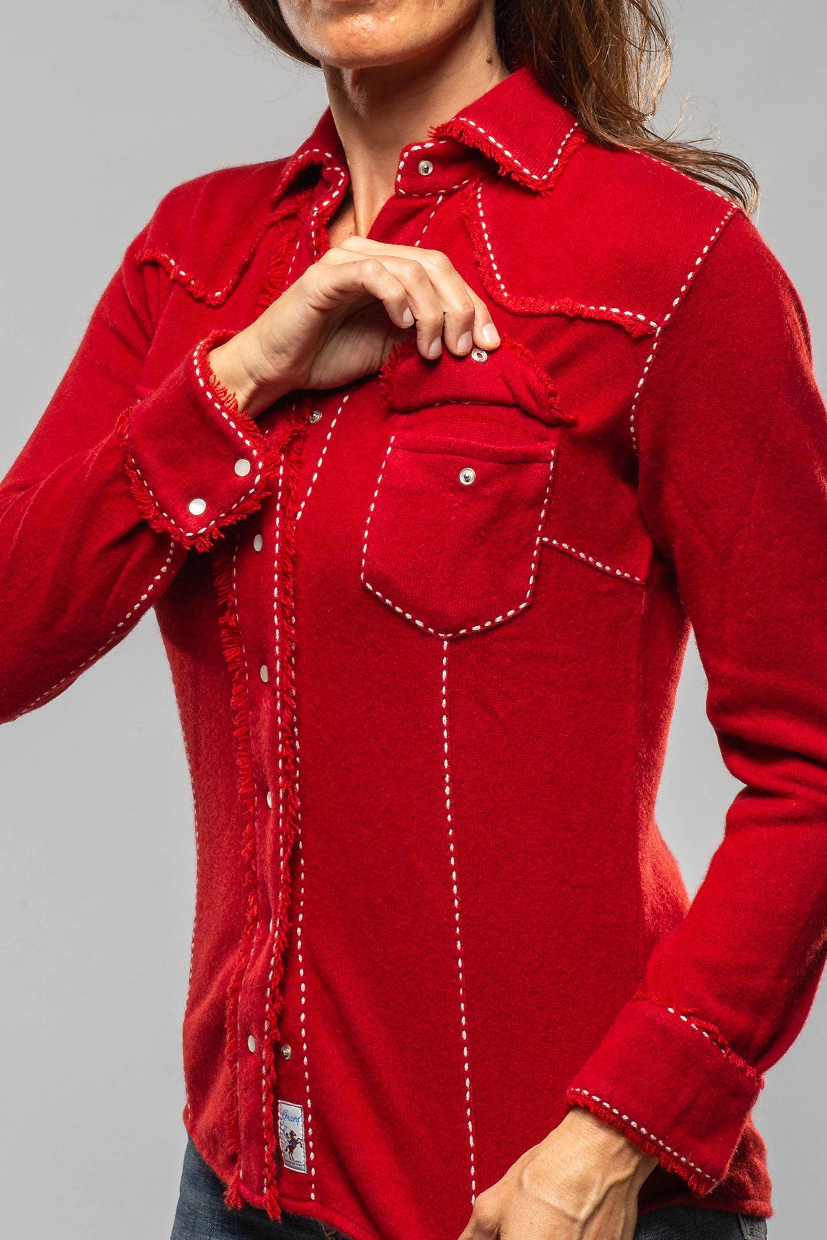 Dotty Pic Stitch Fringe Shirt In Ruby - AXEL'S