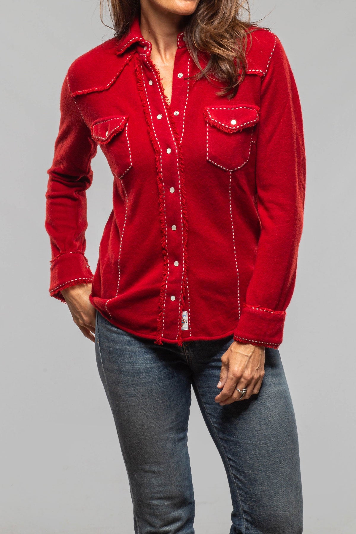Dotty Pic Stitch Fringe Shirt In Ruby - AXEL'S