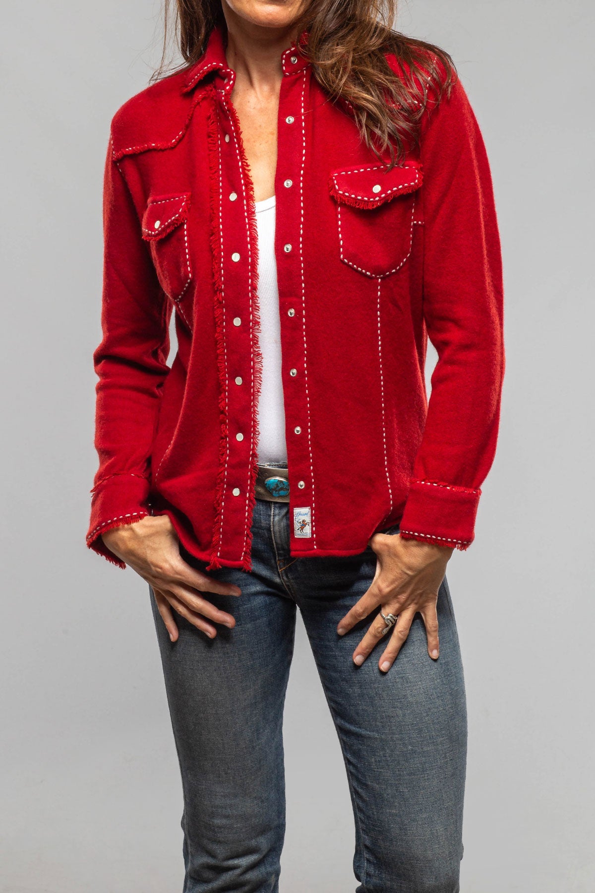 Dotty Pic Stitch Fringe Shirt In Ruby - AXEL'S