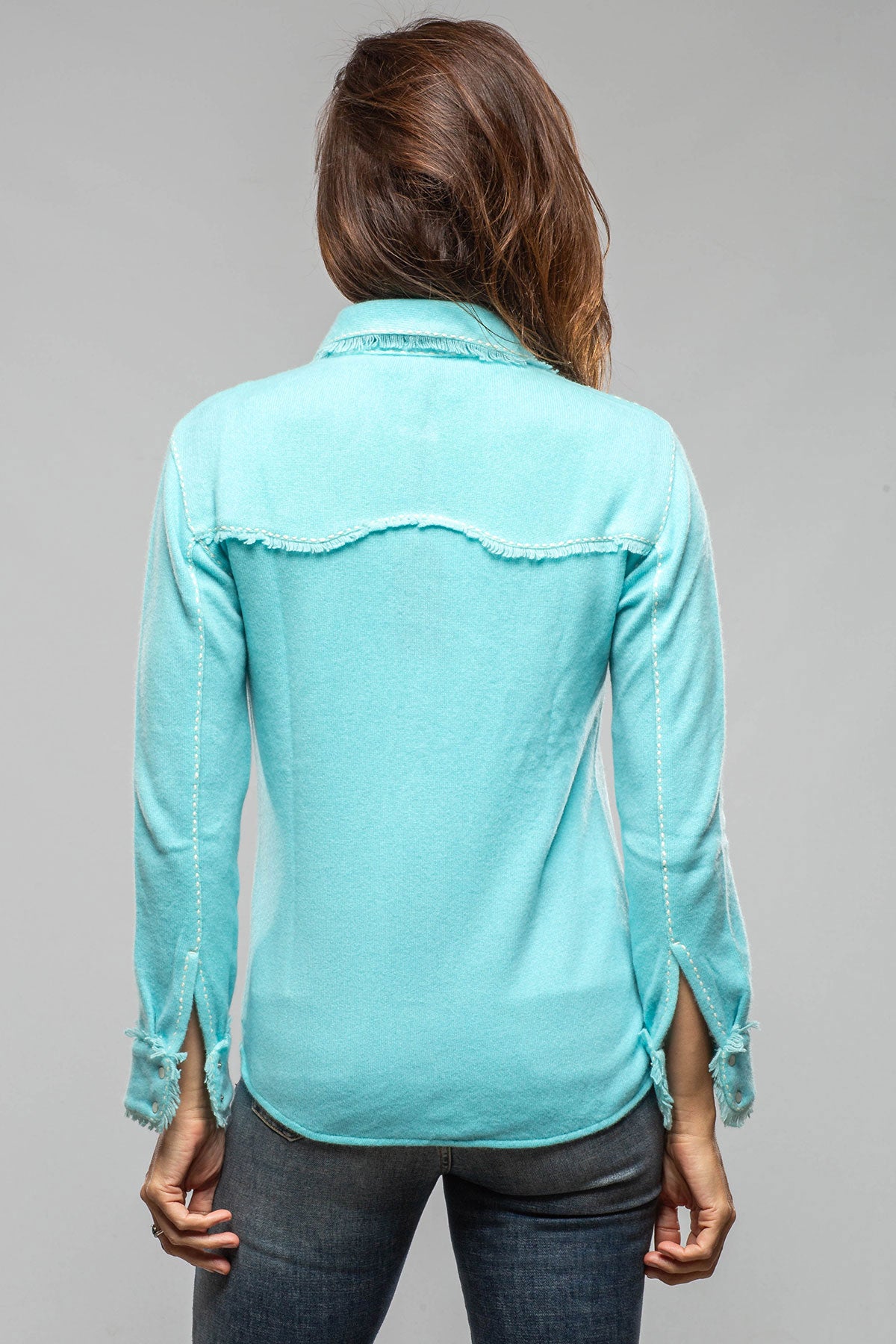 Dotty Pic Stitch Fringe Shirt In Turquoise - AXEL'S