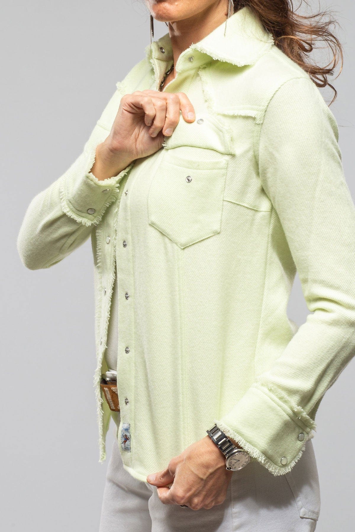 Gaby Raw Edge Overdye Cashmere Shirt In Lemon - AXEL'S
