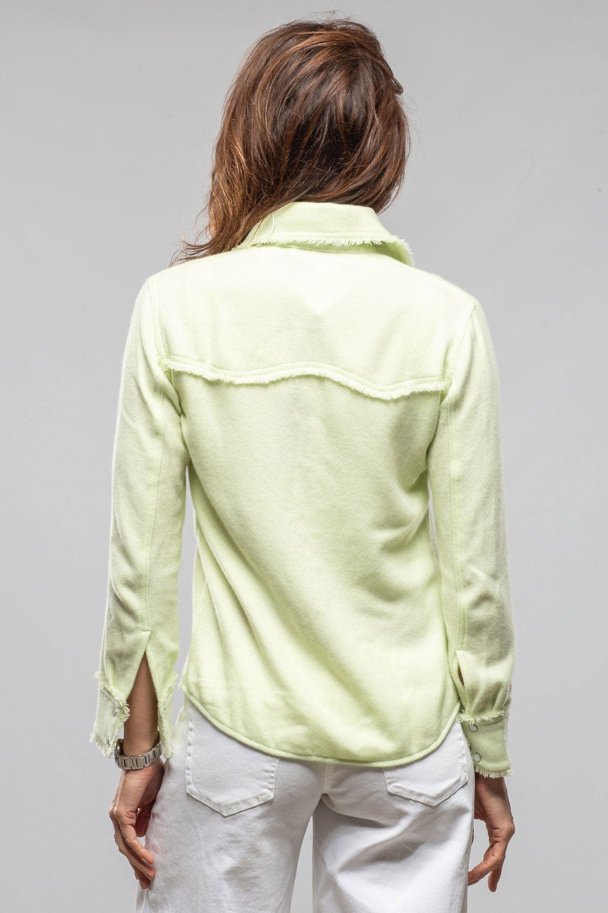 Gaby Raw Edge Overdye Cashmere Shirt In Lemon - AXEL'S