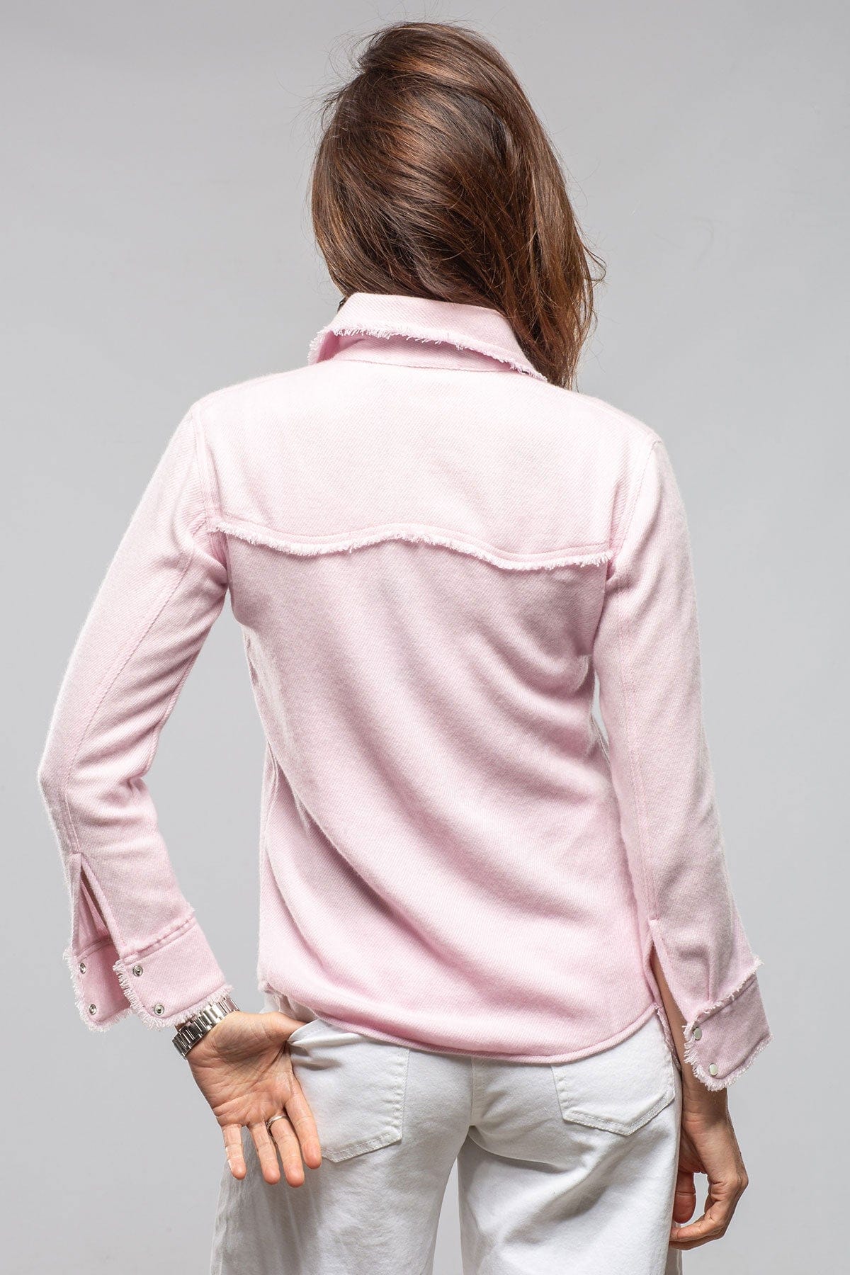Gaby Raw Edge Overdye Cashmere Shirt In Pink - AXEL'S