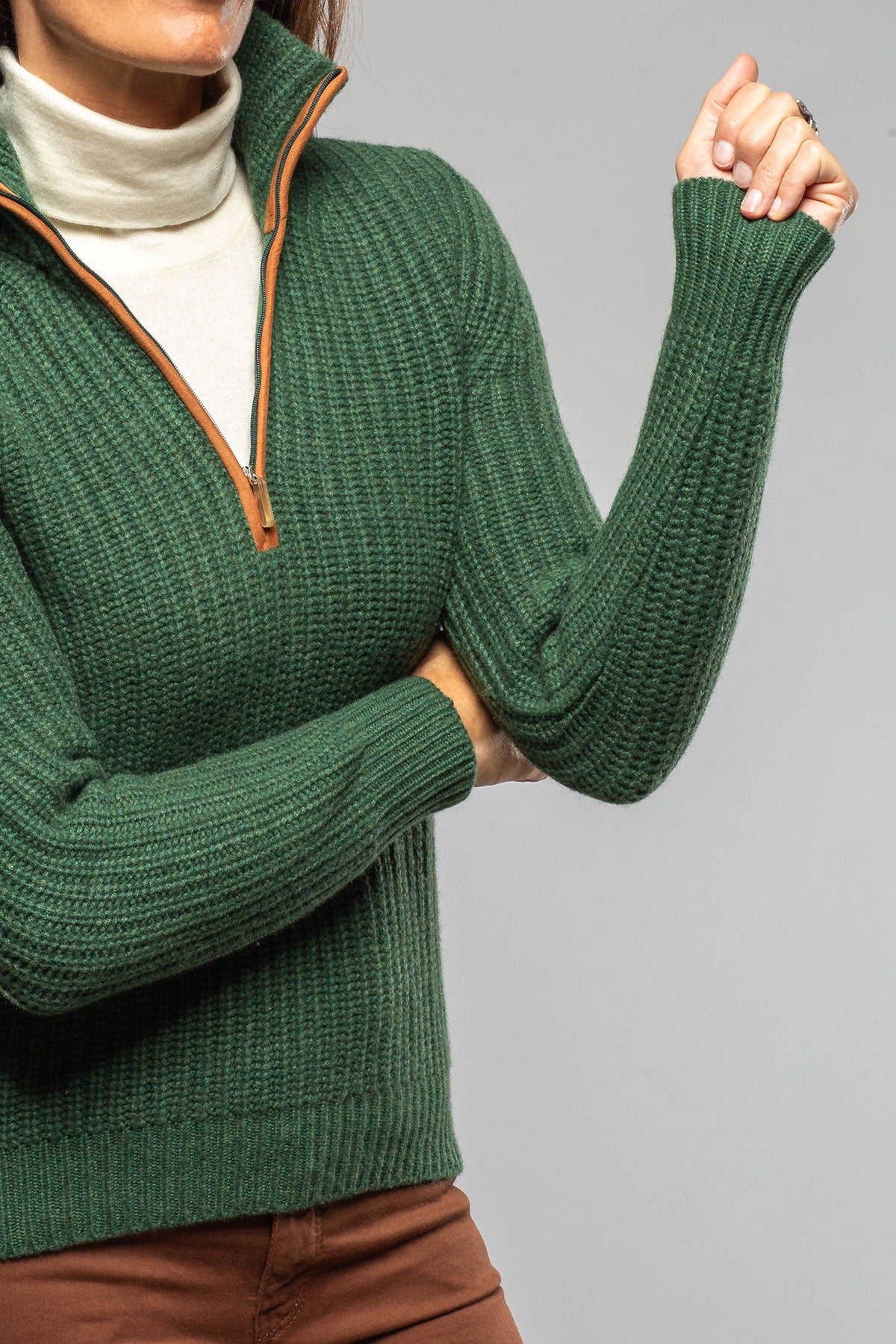 Ivy 1/4 Zip Cashmere Sweater In Forest - AXEL'S