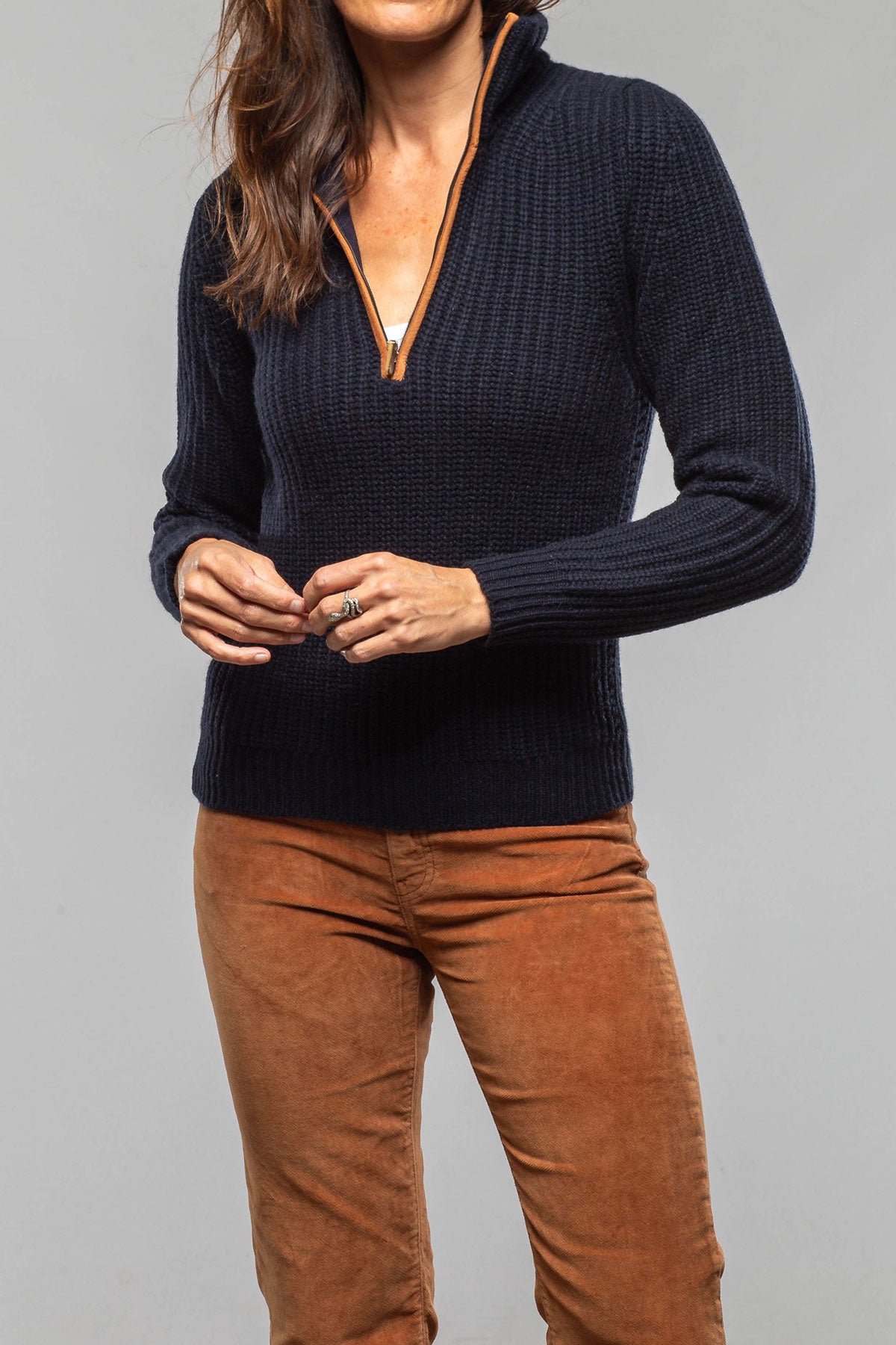 Ivy 1/4 Zip Cashmere Sweater In Midnight - AXEL'S