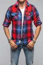 Cashmere Flannel Snap Shirt In Red Cobalt - AXEL'S