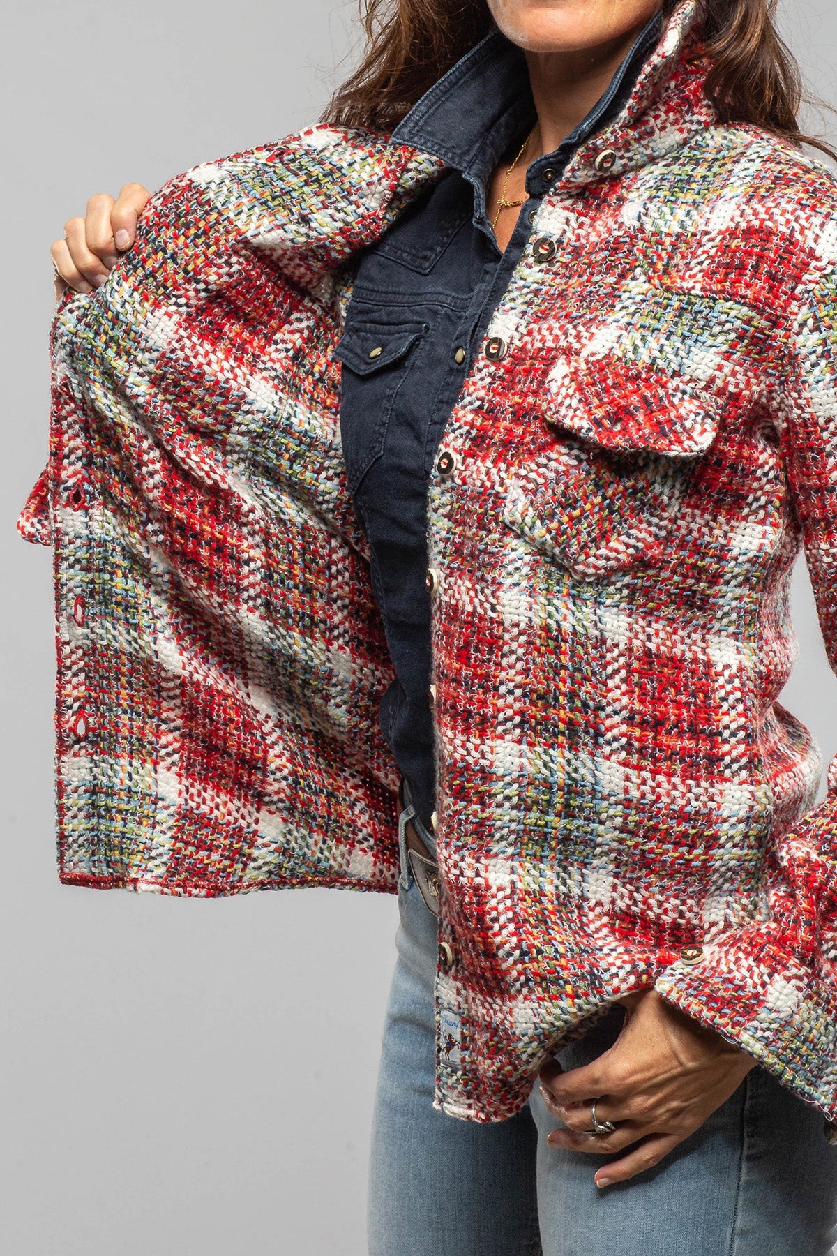 Richard Grand Nikki Cashmere Multi Color Plaid Over Shirt | Ladies - Tops