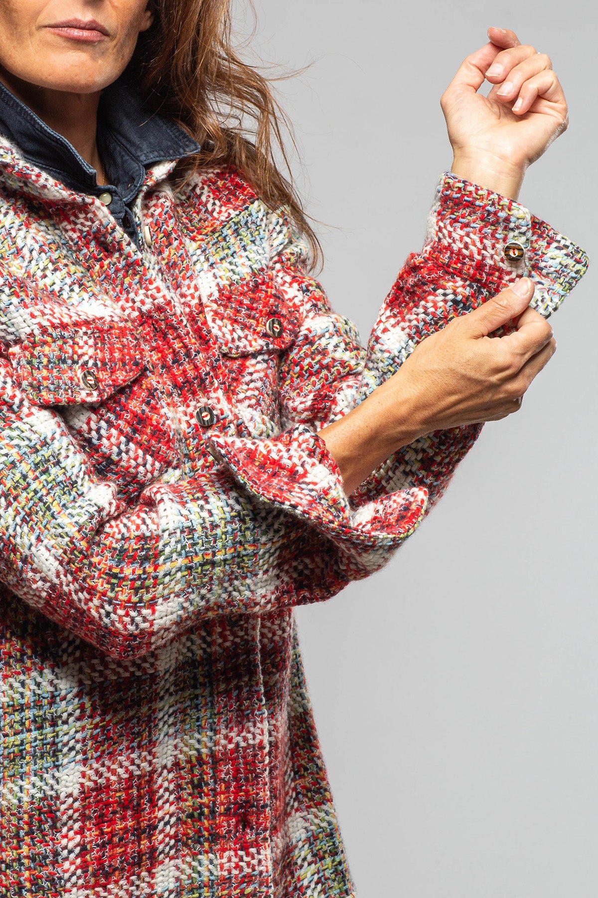 Richard Grand Nikki Cashmere Multi Color Plaid Over Shirt | Ladies - Tops