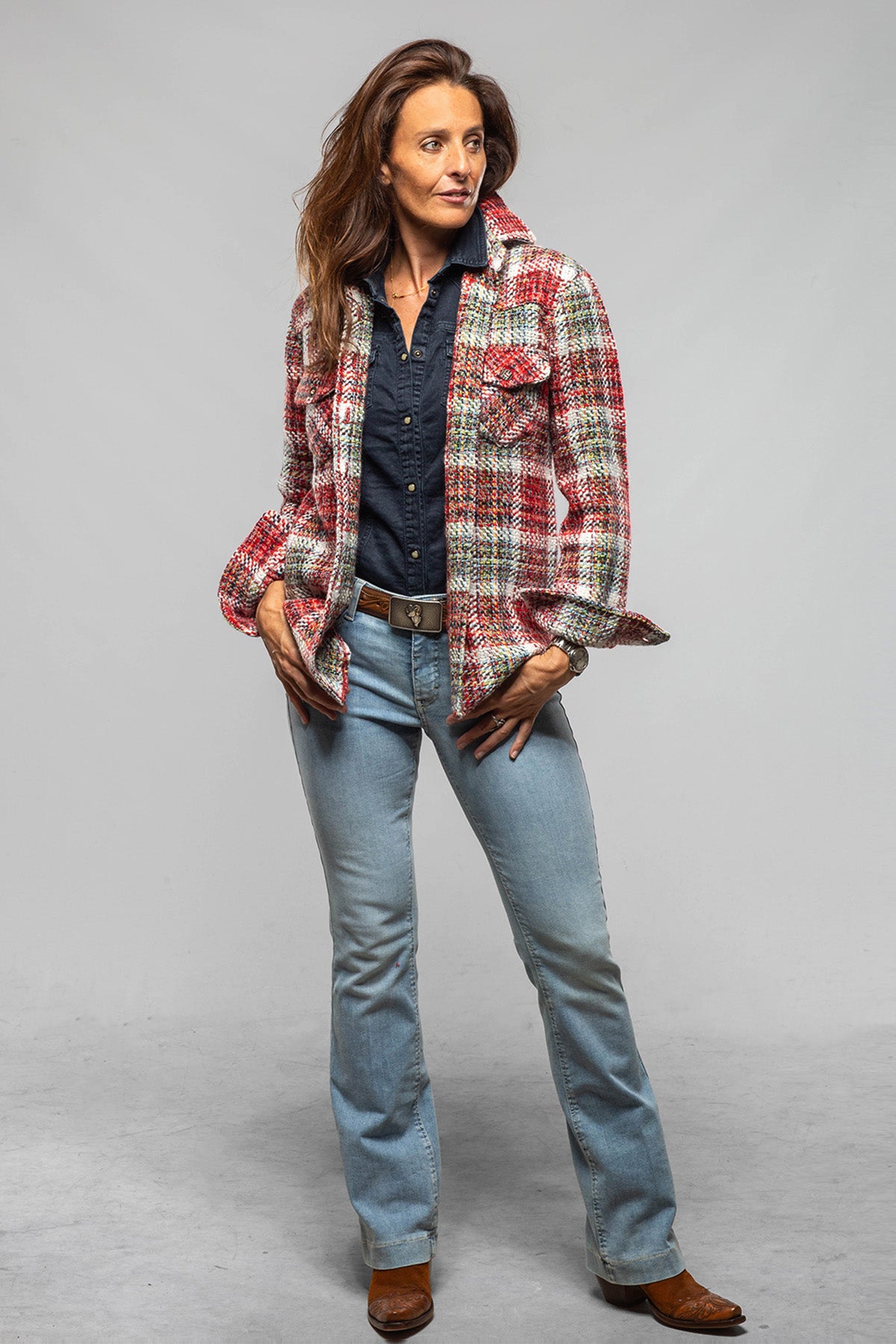 Richard Grand Nikki Cashmere Multi Color Plaid Over Shirt | Ladies - Tops