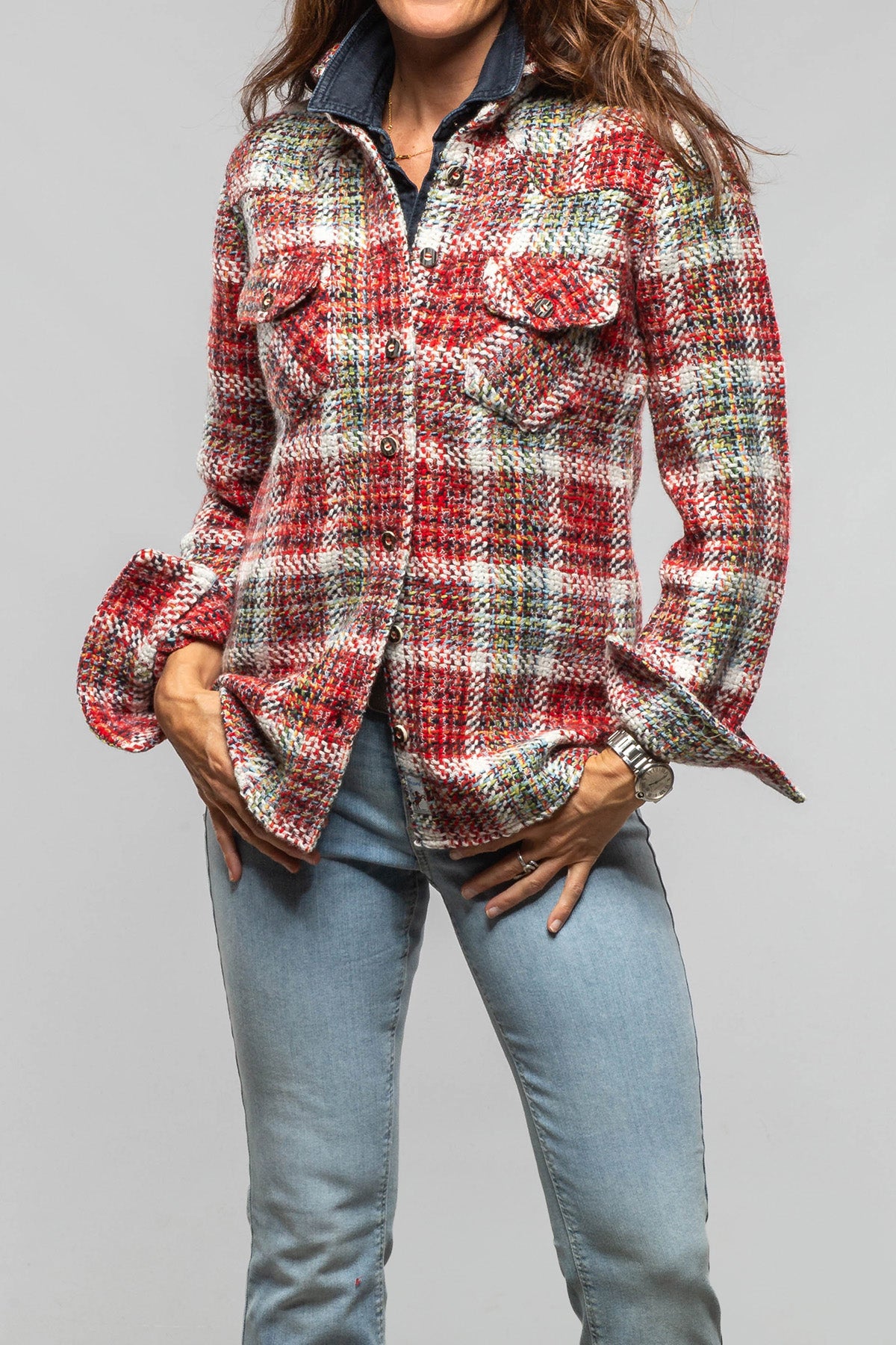 Richard Grand Nikki Cashmere Multi Color Plaid Over Shirt | Ladies - Tops