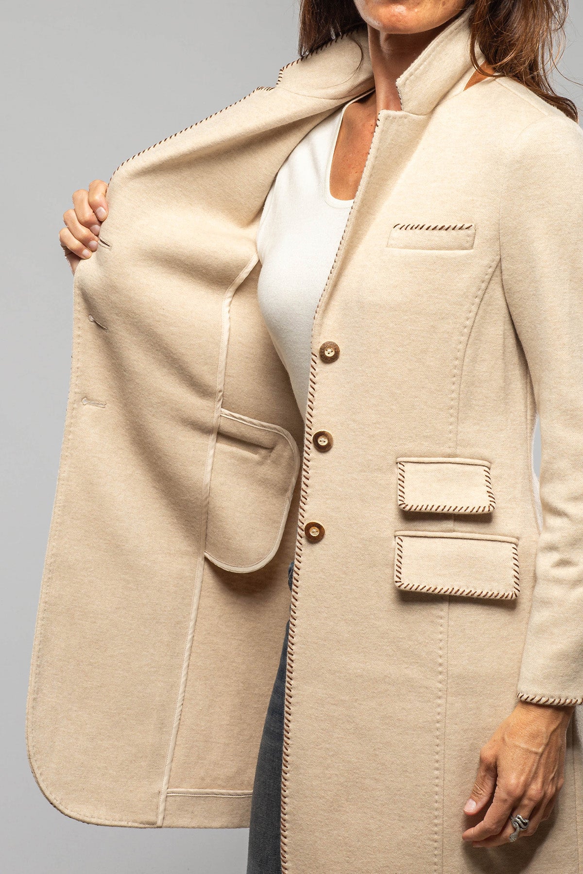 Pamela Whipstitch Details Cashmere Coat - AXEL'S