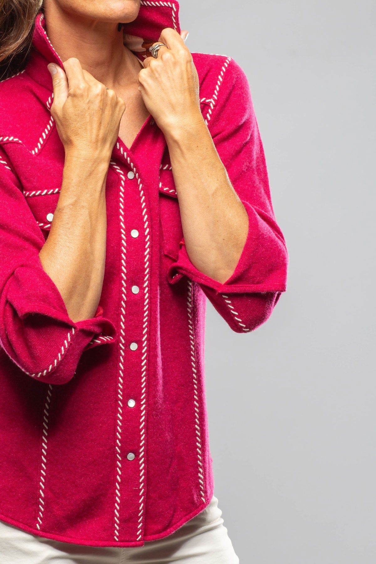 Whipstitch Cashmere Western Shirt In Raspberry Melange - AXEL'S