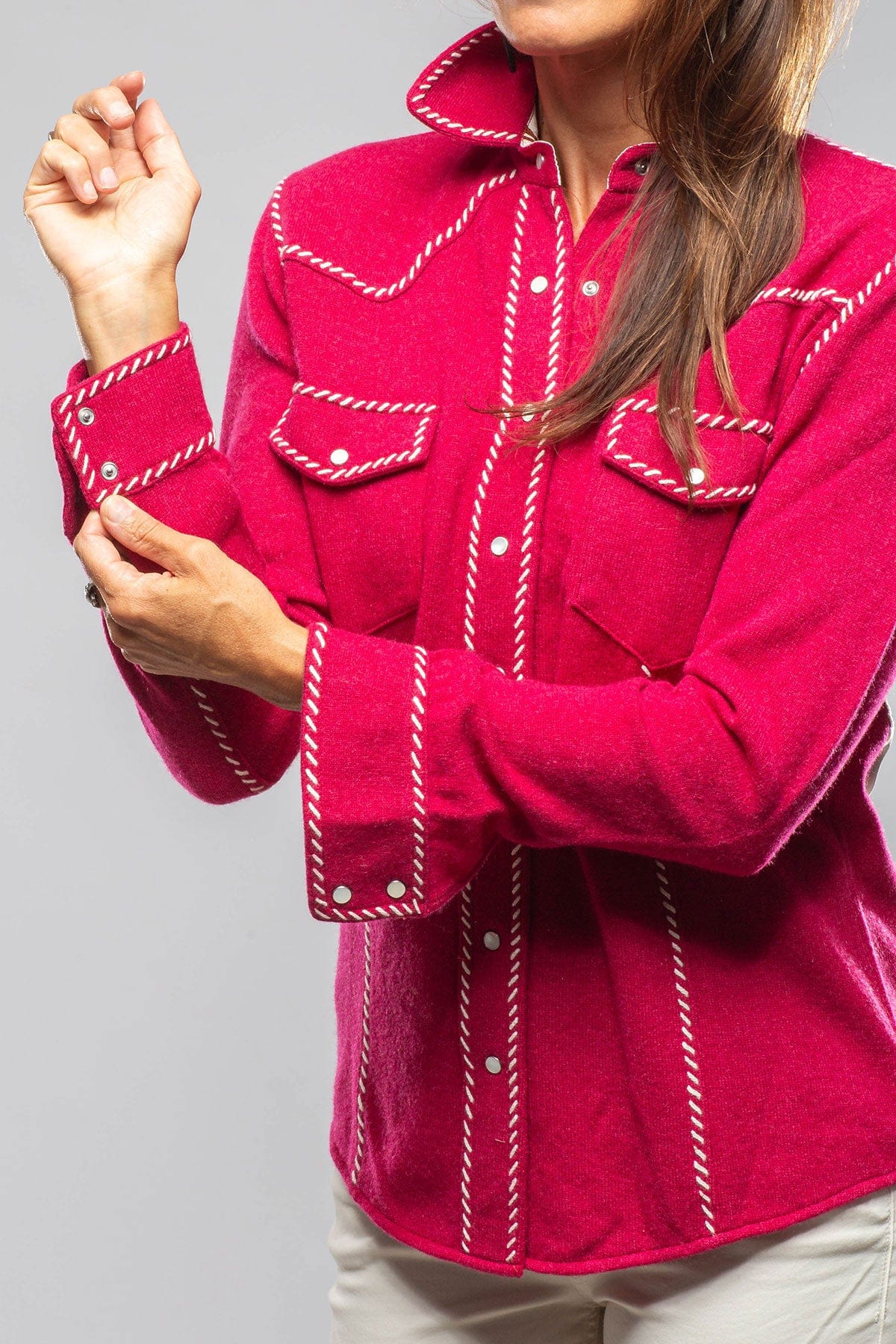 Whipstitch Cashmere Western Shirt In Raspberry Melange - AXEL'S