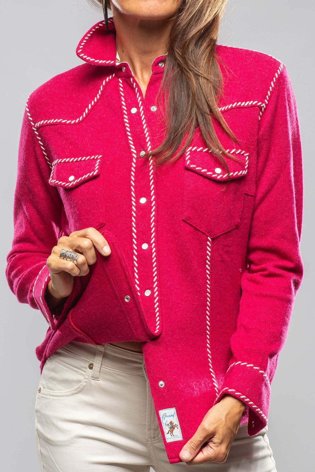 Whipstitch Cashmere Western Shirt In Raspberry Melange - AXEL'S