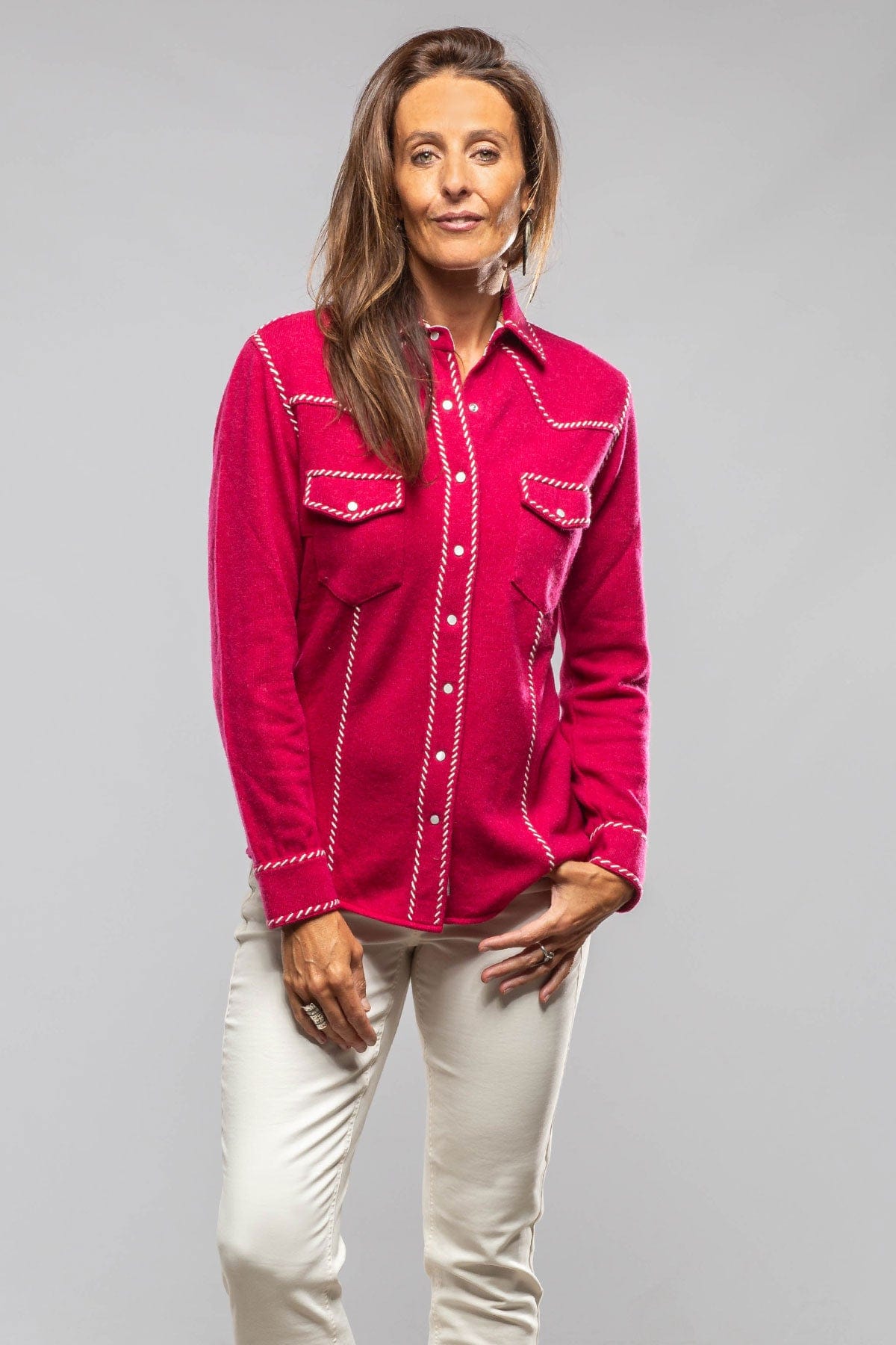 Whipstitch Cashmere Western Shirt In Raspberry Melange - AXEL'S