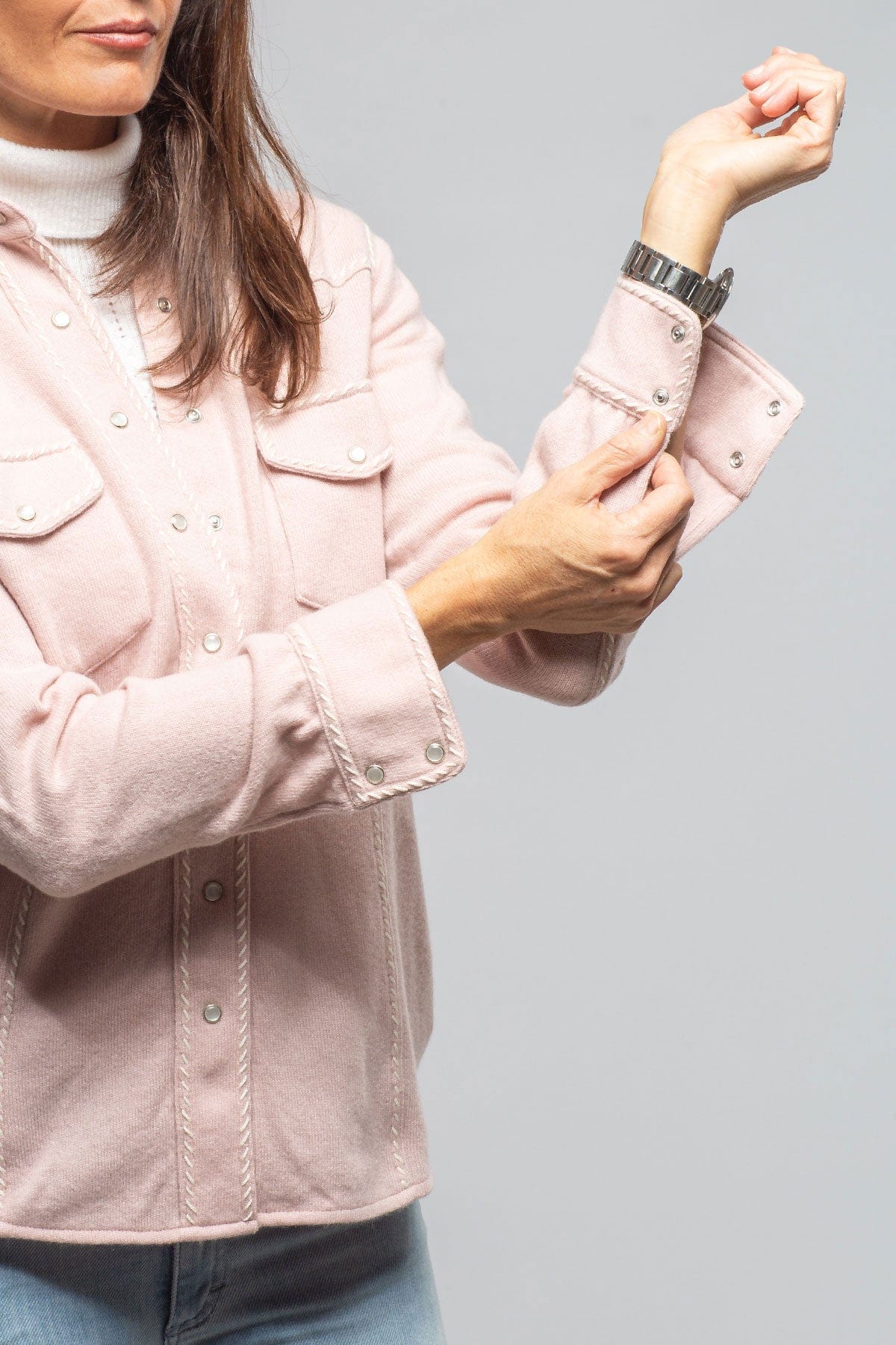 Richard Grand Whipstitch Cashmere Western Shirt In Soft Pink Ladies - Tops