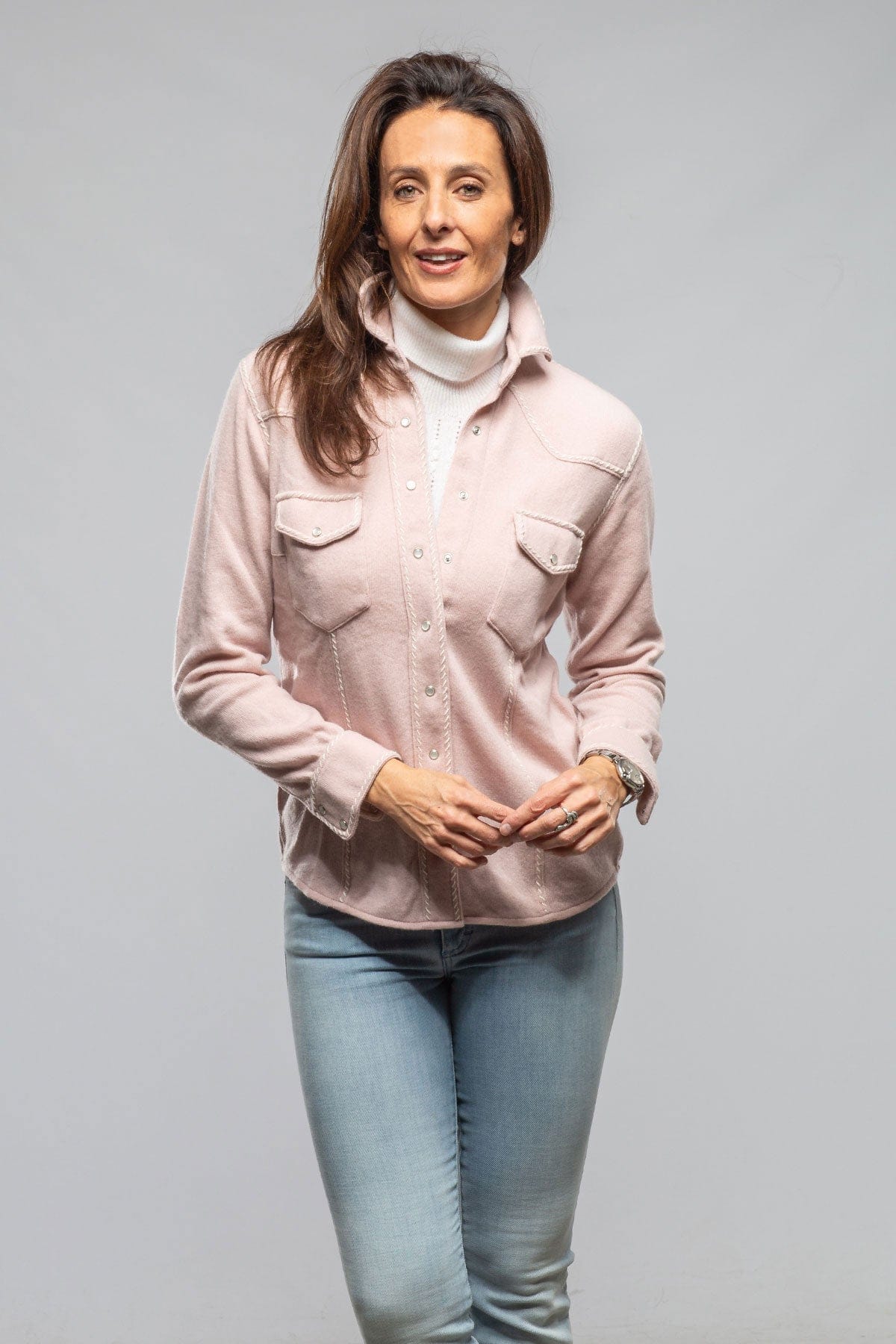 Richard Grand Whipstitch Cashmere Western Shirt In Soft Pink Ladies - Tops