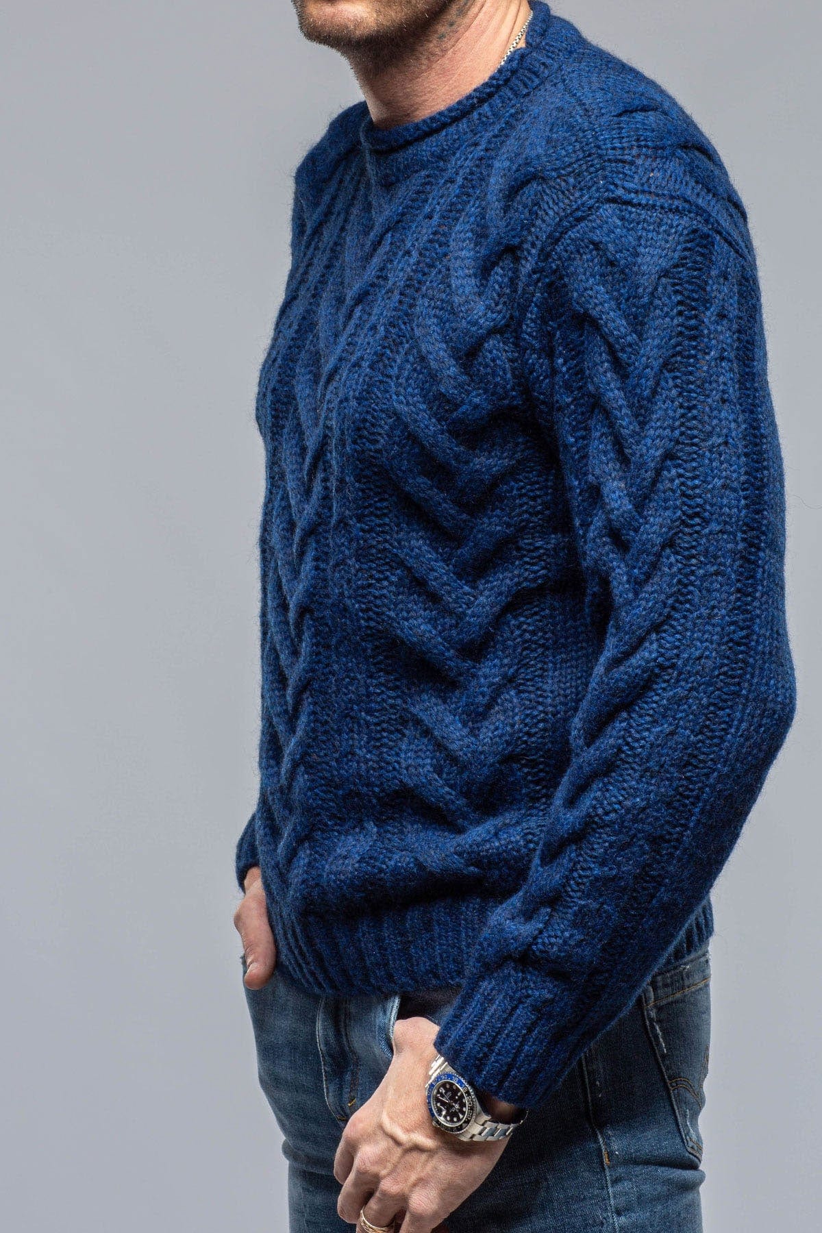 Karoo Cable Sweater In Blue - AXEL'S