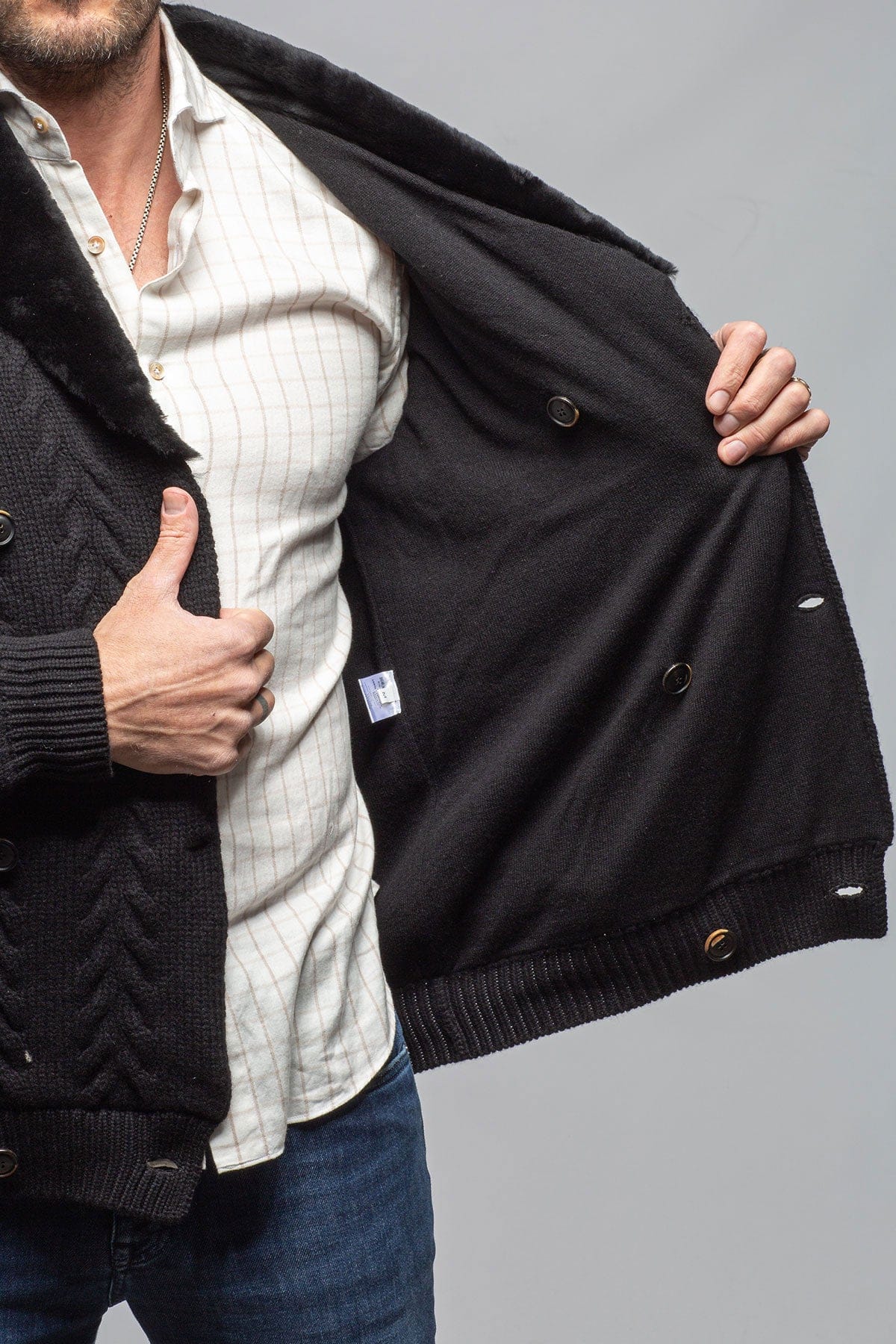 Robert Comstock RC Shearling Cardigan In Black Mens - Outerwear - Cloth