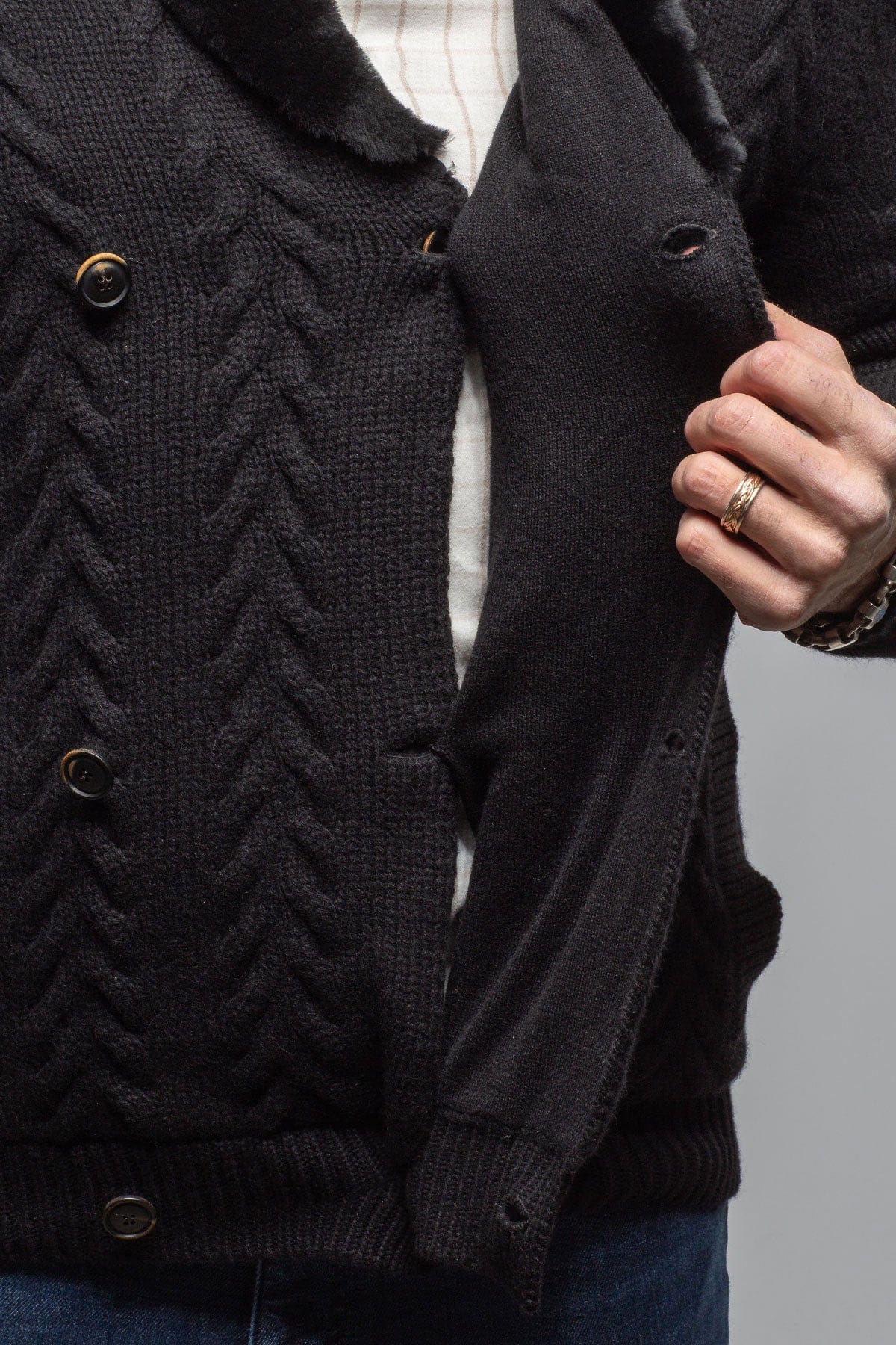 Robert Comstock RC Shearling Cardigan In Black Mens - Outerwear - Cloth