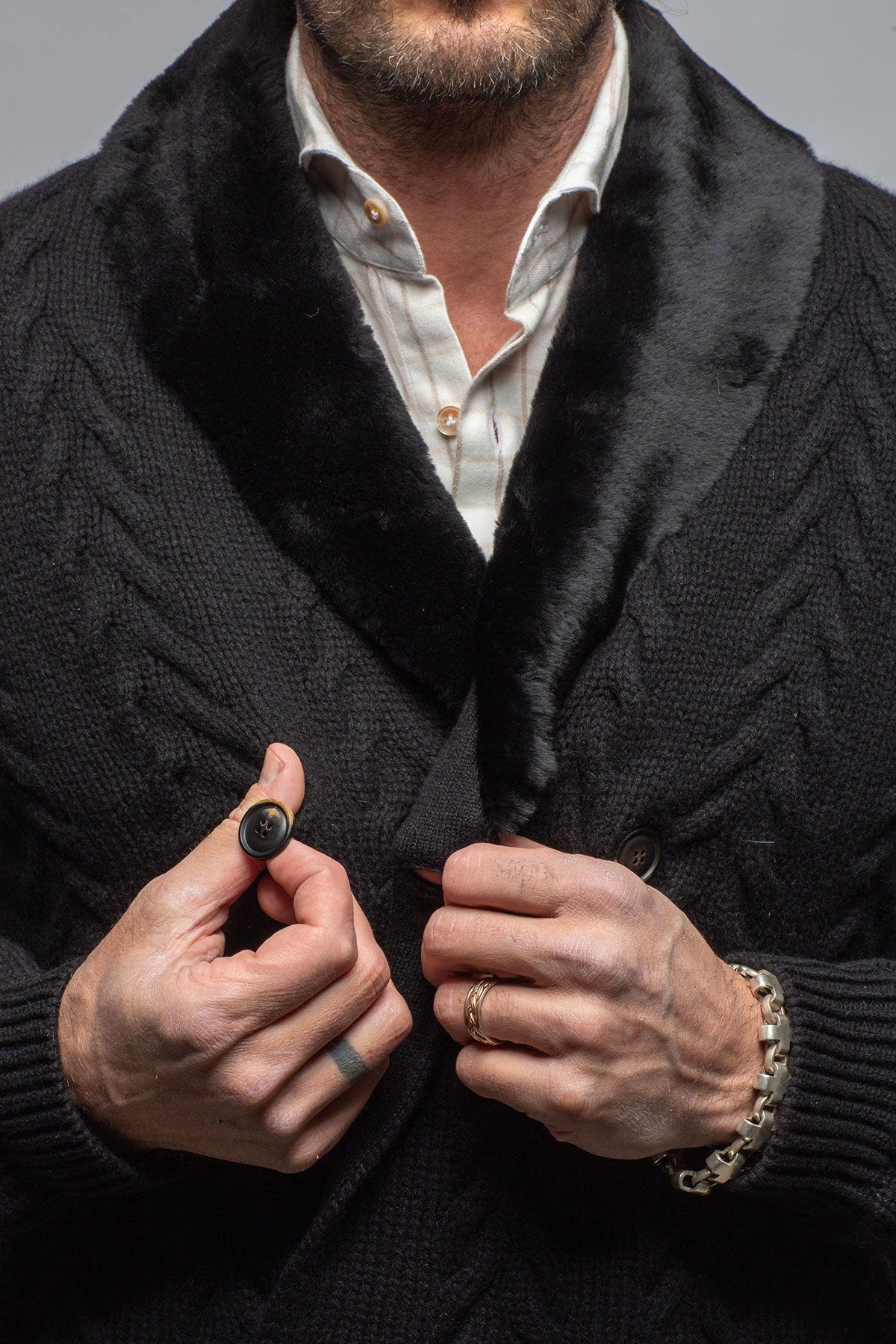 Robert Comstock RC Shearling Cardigan In Black Mens - Outerwear - Cloth