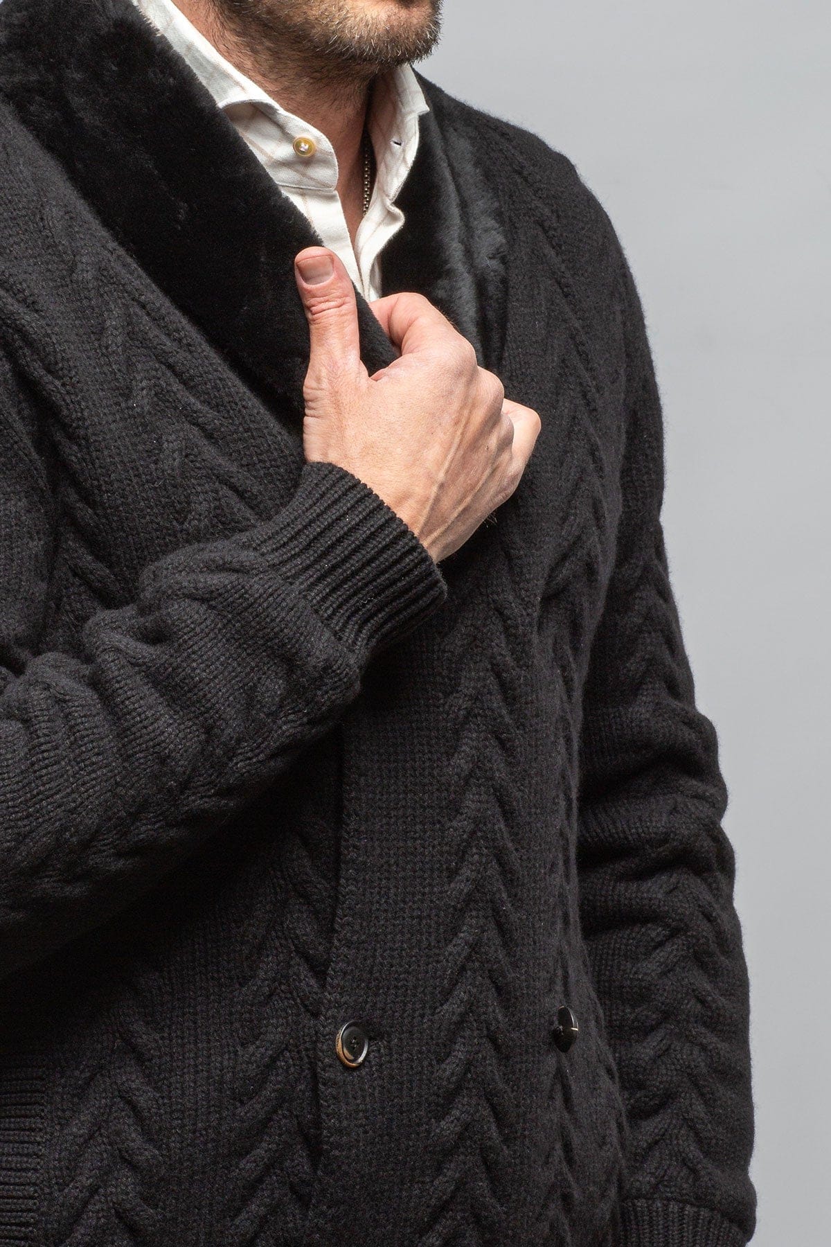 Robert Comstock RC Shearling Cardigan In Black Mens - Outerwear - Cloth