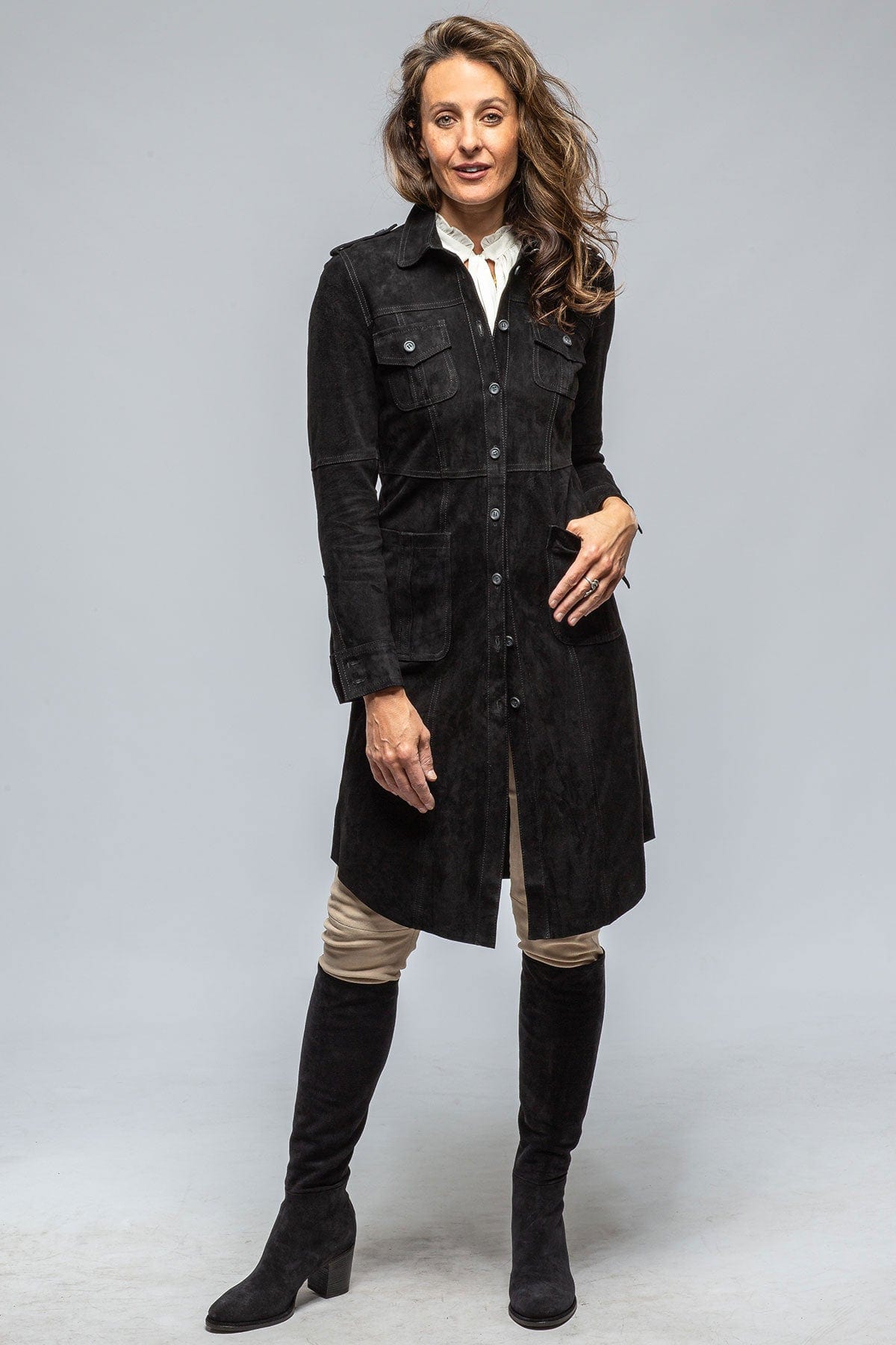 Womens long shop black suede coats