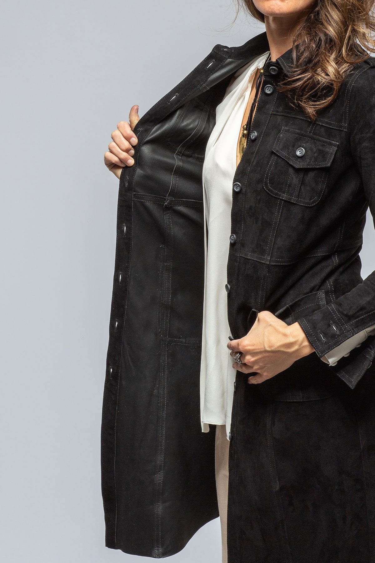 Savannah Long Leather Shirt/Dress in Black - AXEL'S