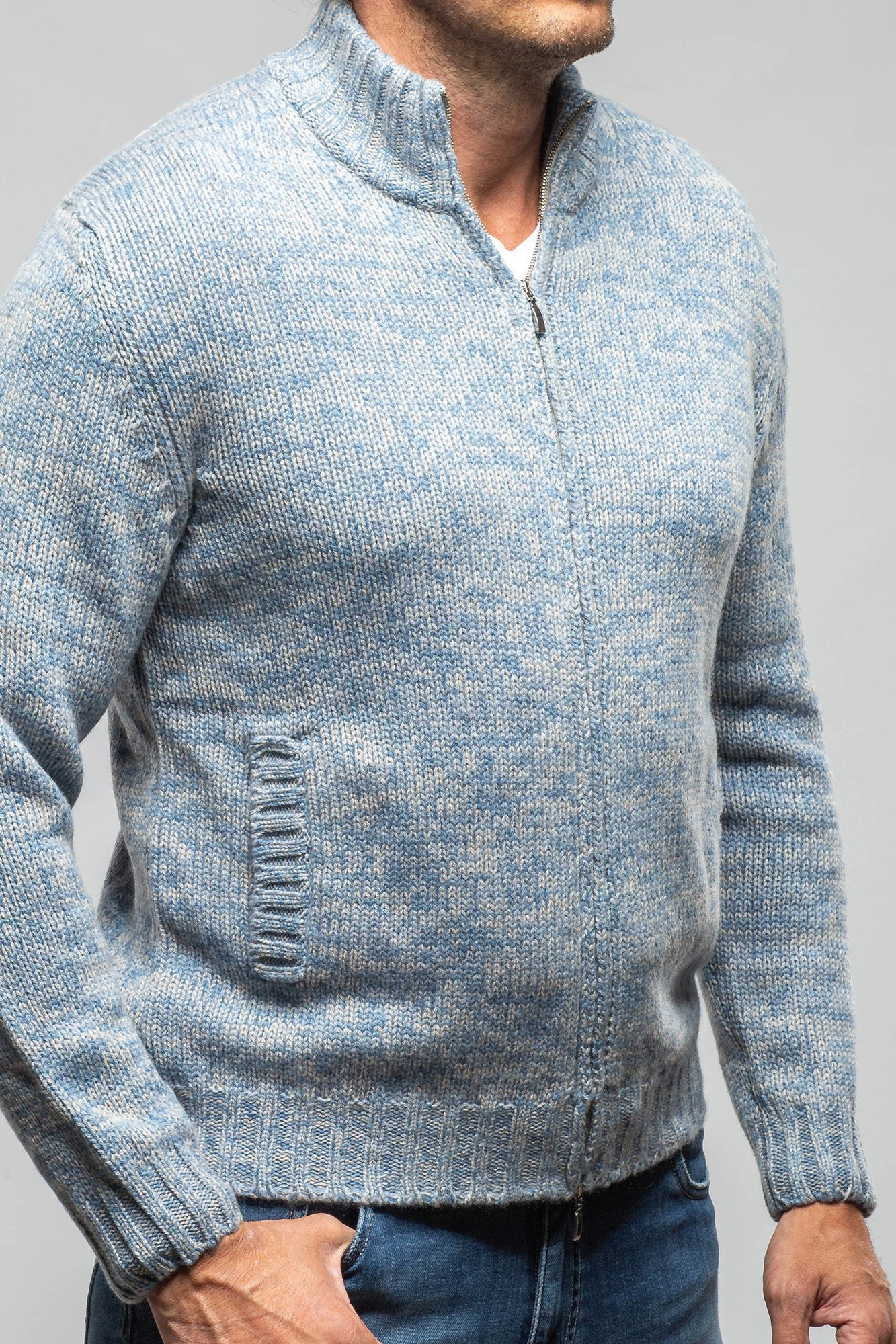 Settefili Cashmere Atwood Full Zip Sweater In Denim Mens - Sweaters