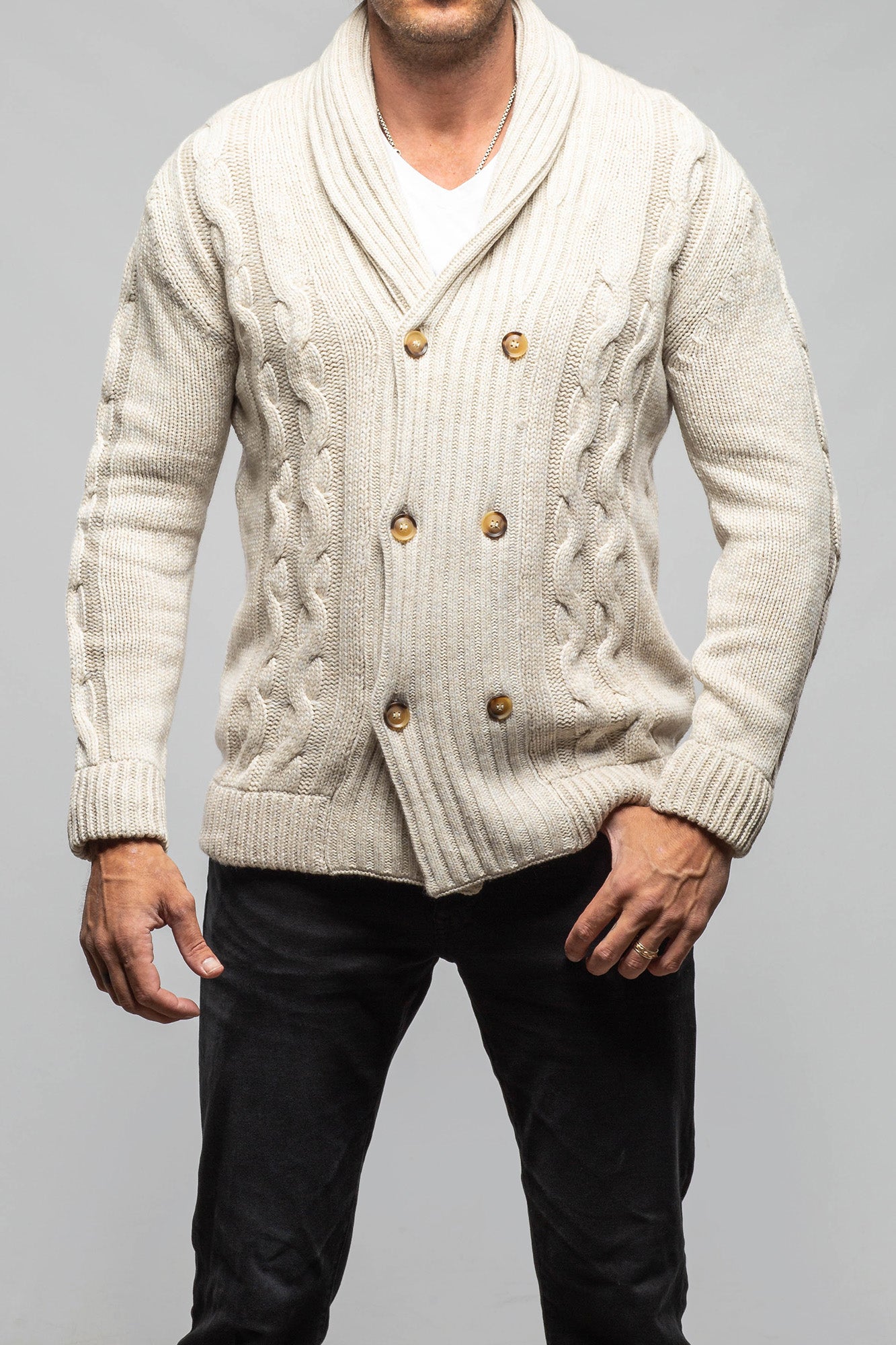 Settefili Cashmere Calder DB Baby Cashmere Cardigan Mens - Sweaters